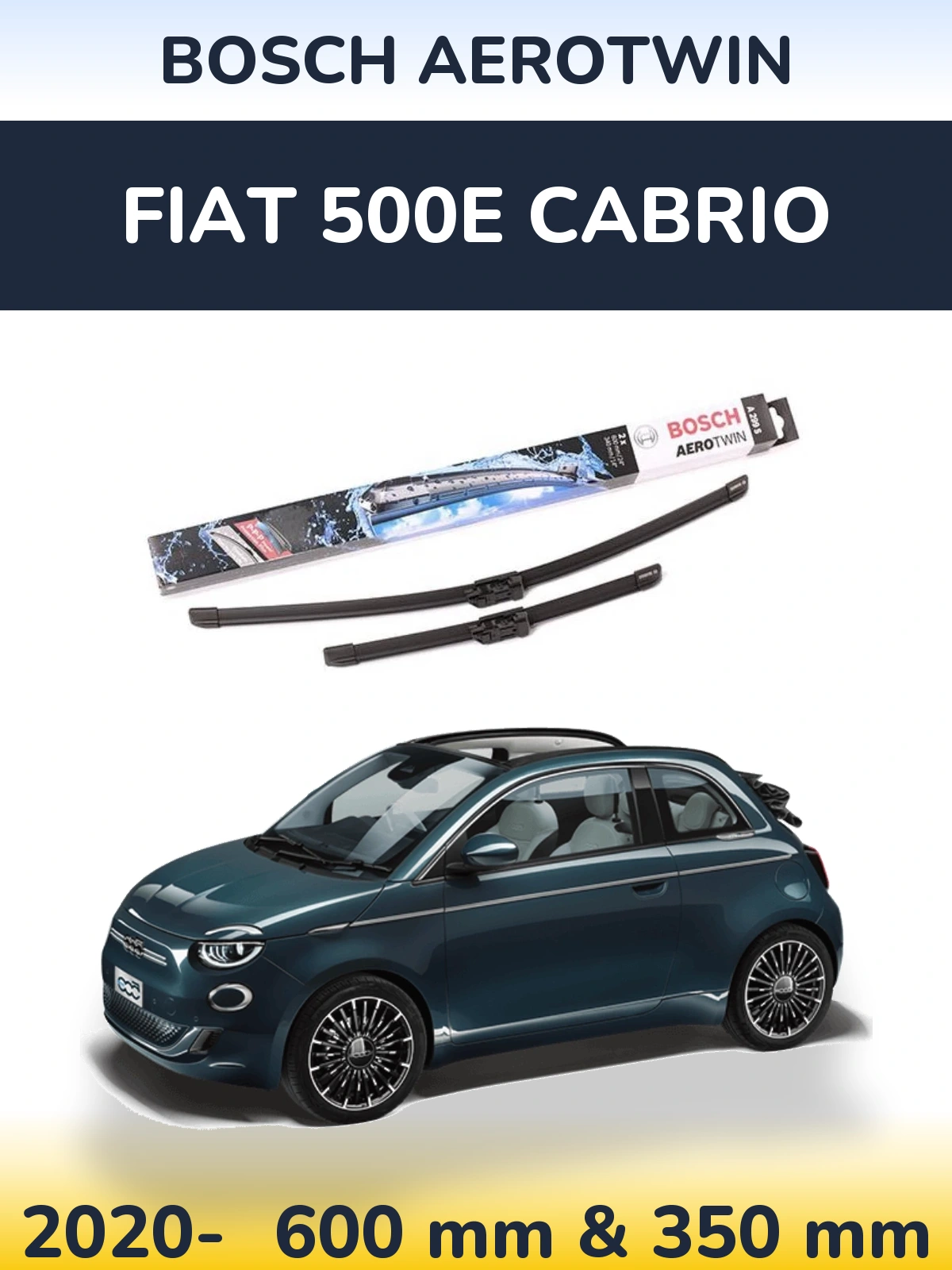 Front wiper blade set BOSCH AeroTwin 600 & 350 мм for Fiat 500e Cabrio 2020-2026