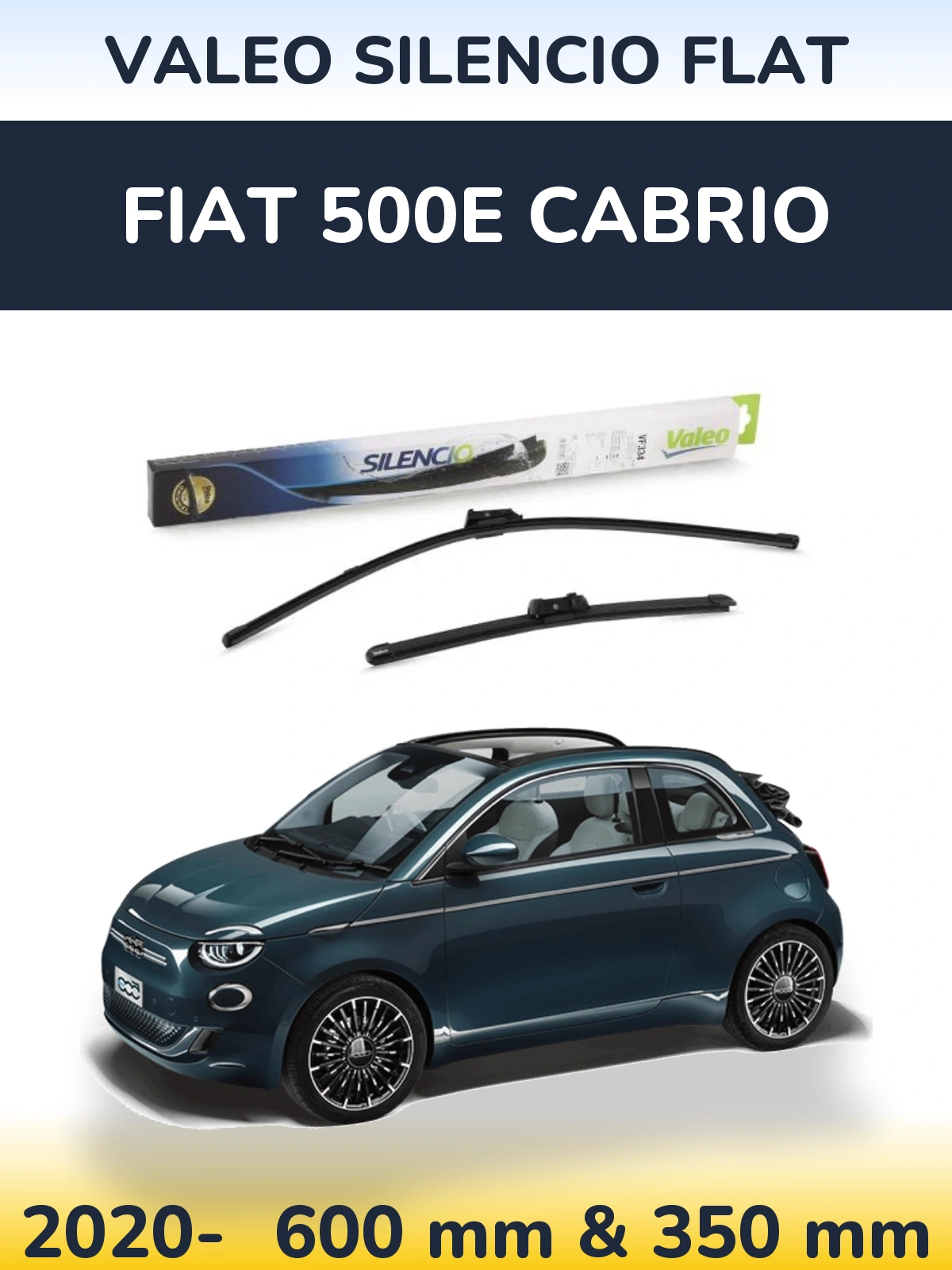 Front wiper blade set Valeo Silencio Flat 600 & 350 мм for Fiat 500e Cabrio 2020-2026