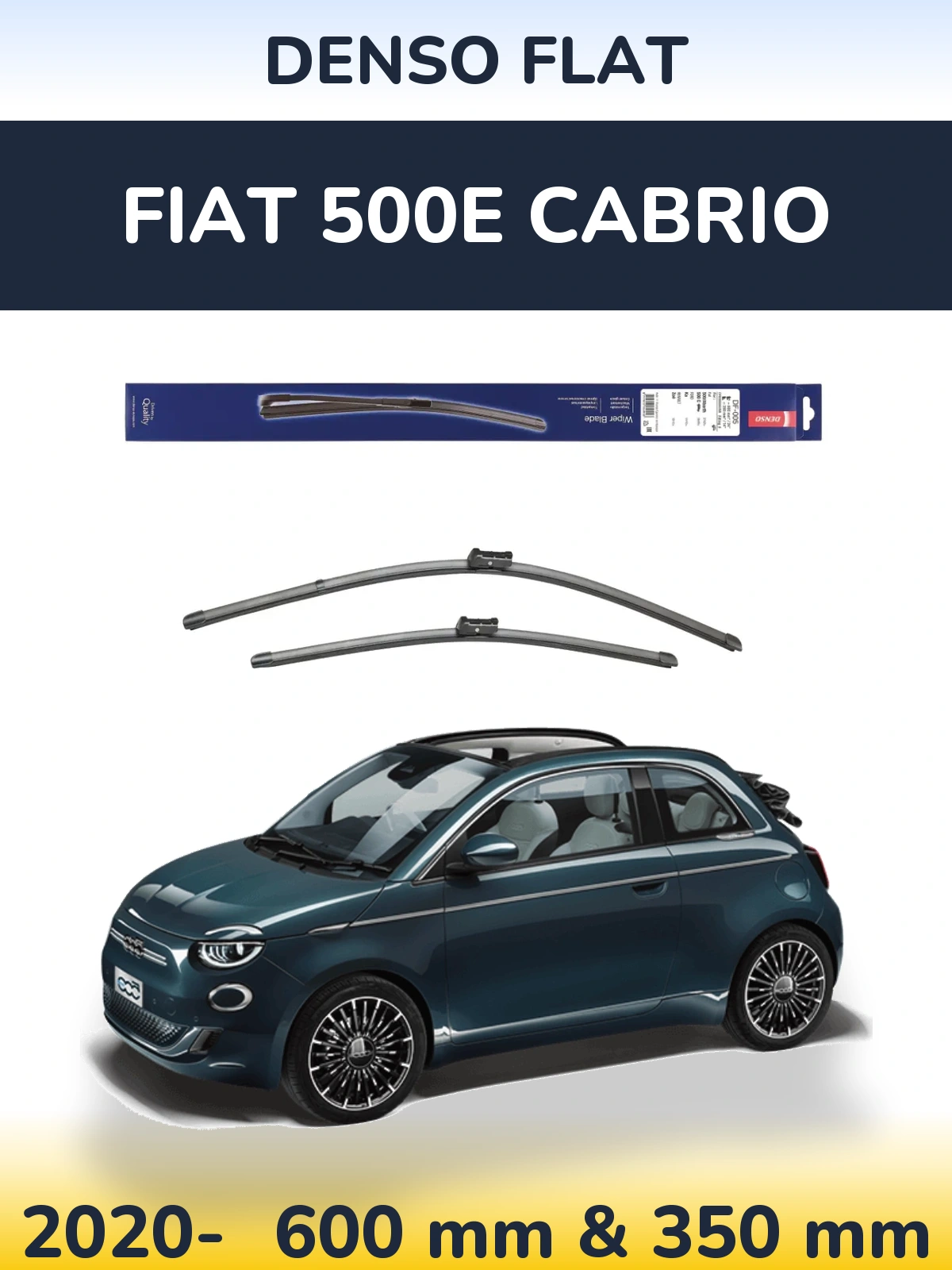 Front wiper blade set Denso Flat 600 & 350 мм for Fiat 500e Cabrio 2020-2026