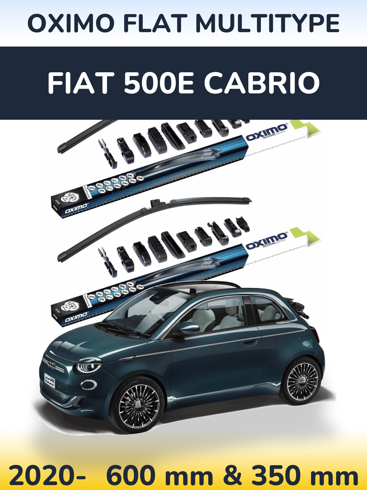 Front wiper blade set Oximo Flat MultiTypee 600 & 350 мм for Fiat 500e Cabrio 2020-2026