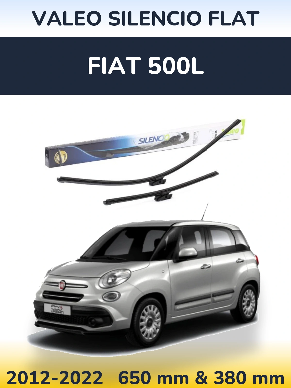 Front wiper blade set Valeo Silencio Flat 650 & 380 mm for Fiat 500L 2012-2022