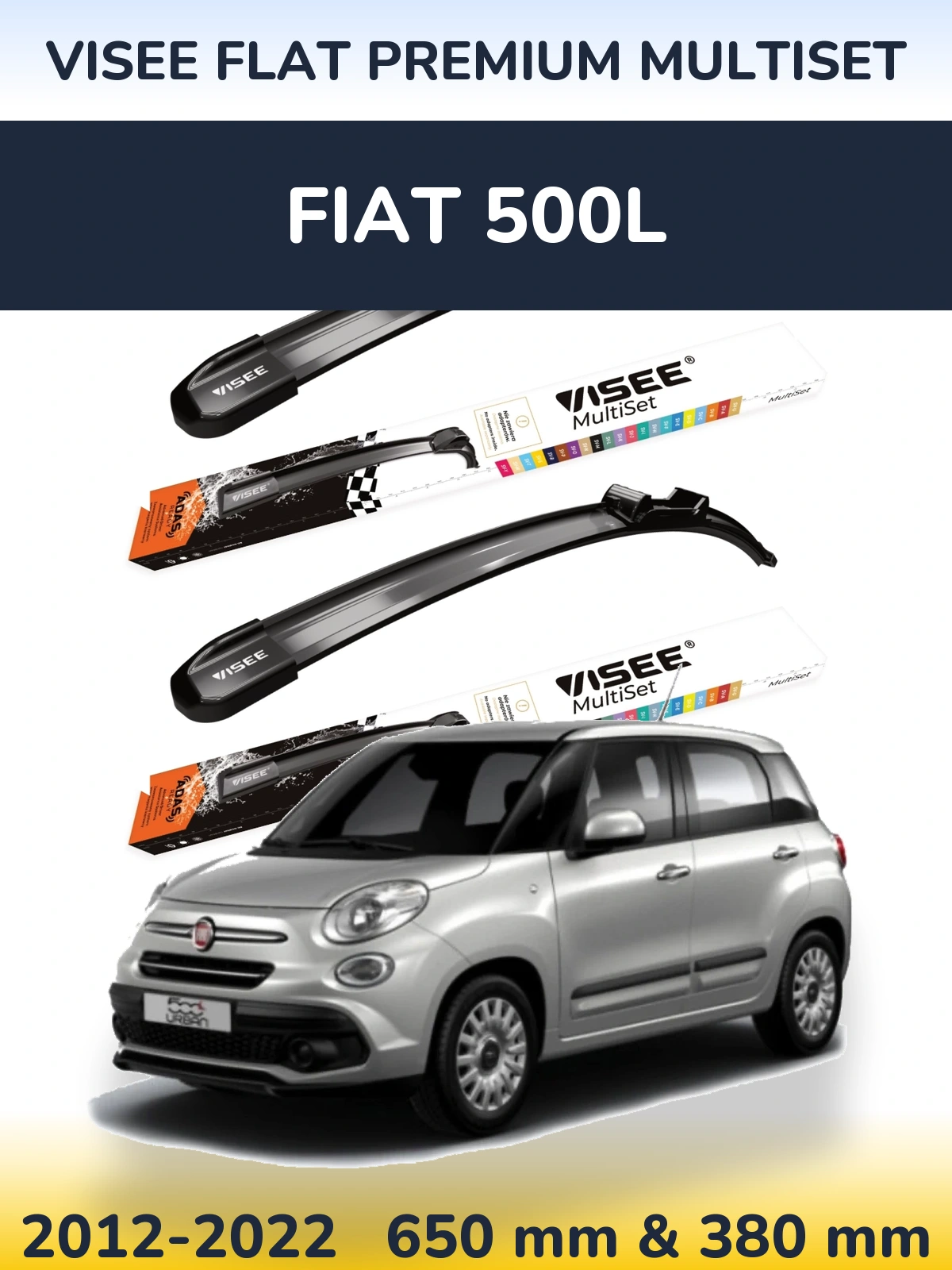 Комплект передніх щіток VISEE FLAT PREMIUM MultiSet 650 & 380 мм для Fiat 500L 2012-2022
