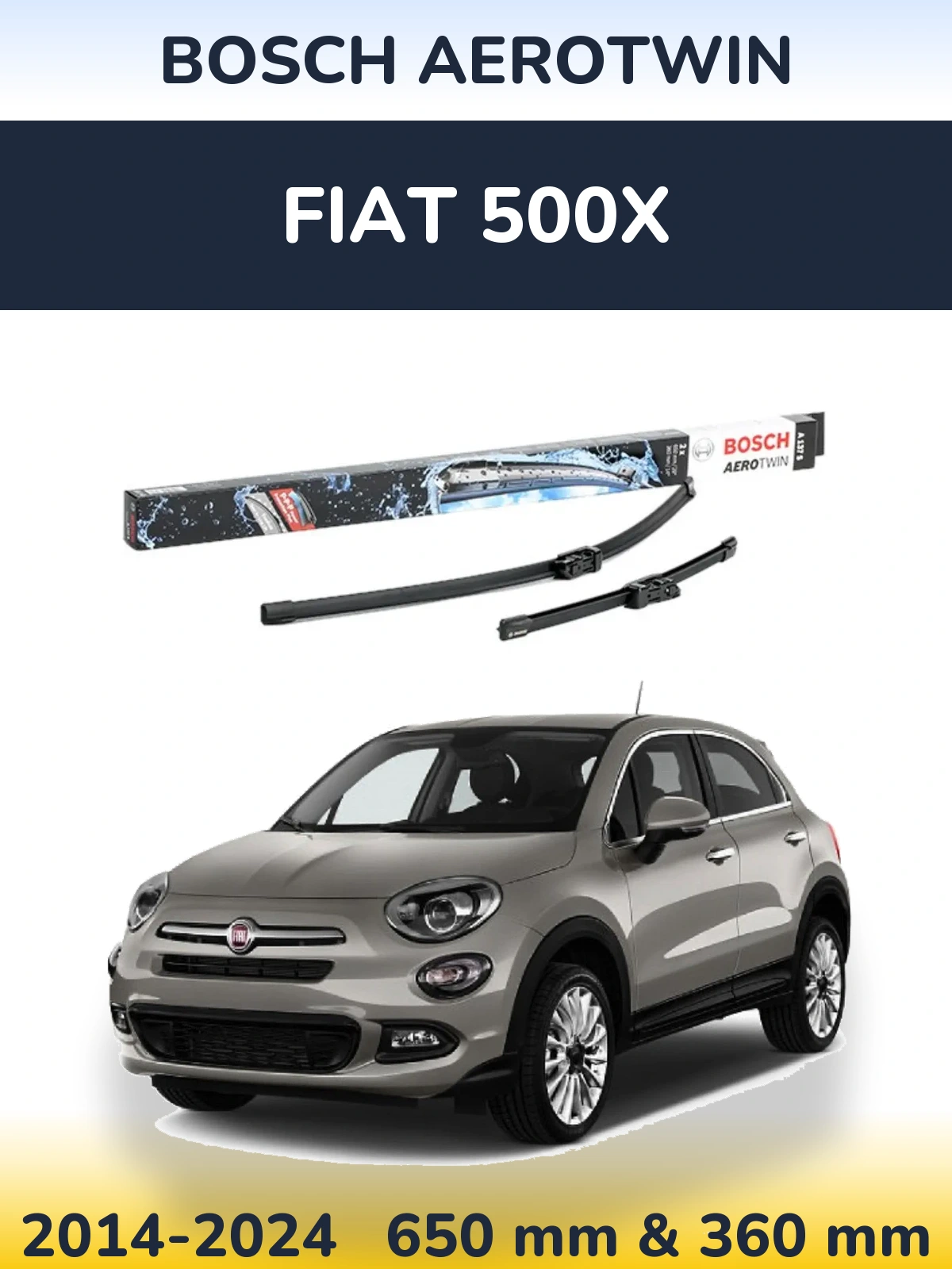 Комплект передніх щіток BOSCH AeroTwin 650 & 360 мм для Fiat 500X 2014-2024