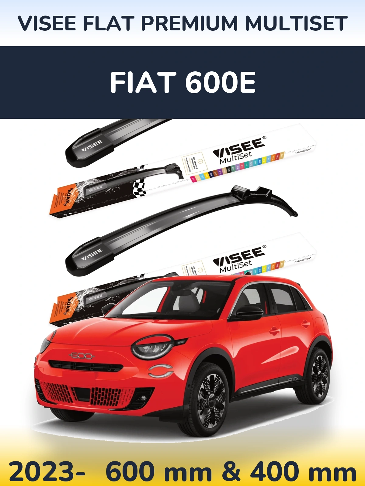 Front wiper blade set VISEE FLAT PREMIUM MultiSet 600 & 400 мм for Fiat 600e 2023-2026