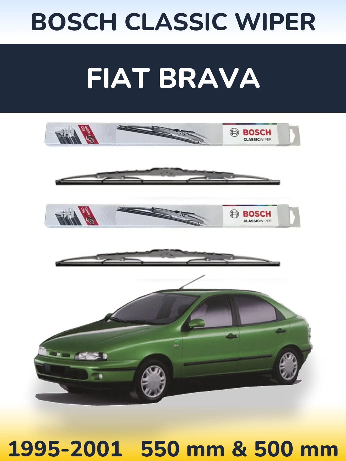 Komplet przednich wycieraczek BOSCH Classic Wiper 550 & 500 mm do Fiat Brava 1995-2001