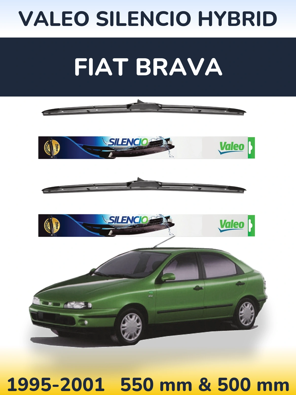 Front wiper blade set Valeo Silencio Hybrid 550 & 500 мм for Fiat Brava 1995-2001