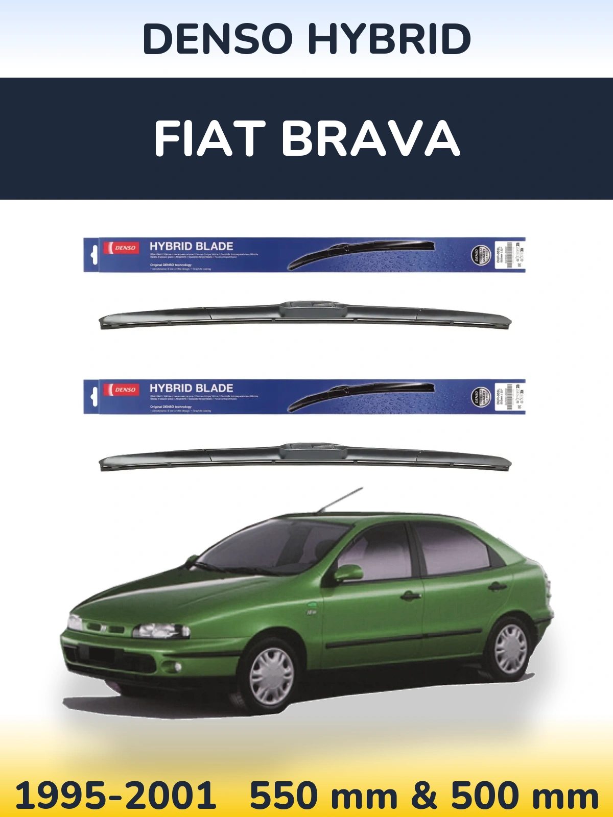 Front wiper blade set Denso Hybrid 550 & 500 мм for Fiat Brava 1995-2001