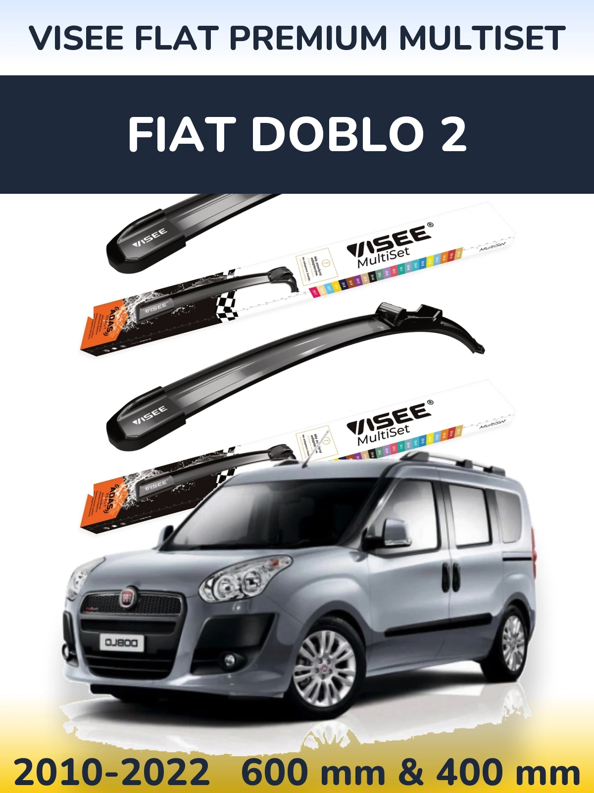 Front wiper blade set VISEE FLAT PREMIUM MultiSet 600 & 400 mm for Fiat Doblo 2 2010-2022