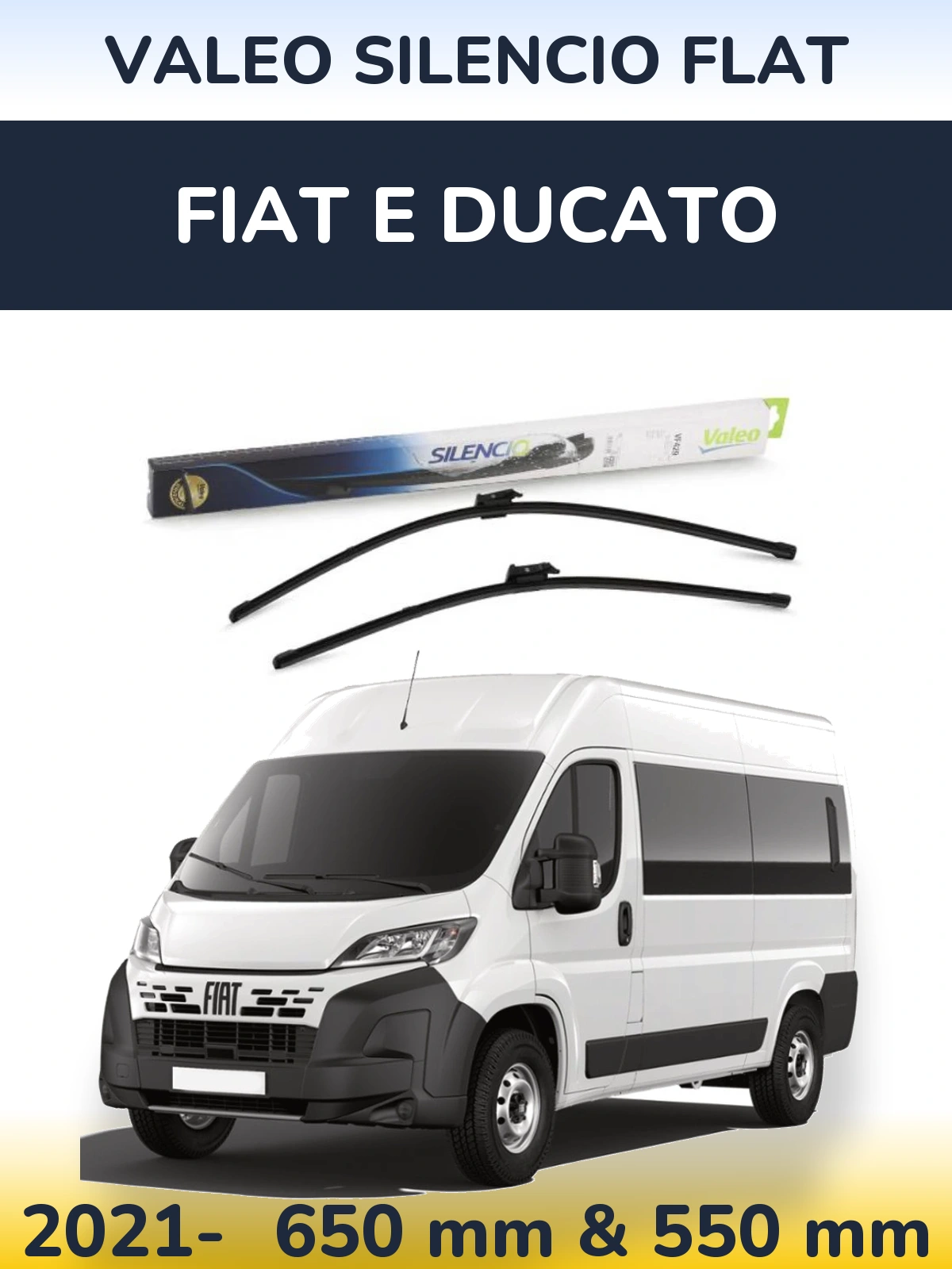 Front wiper blade set Valeo Silencio Flat 650 & 550 мм for Fiat E Ducato 2021-2026