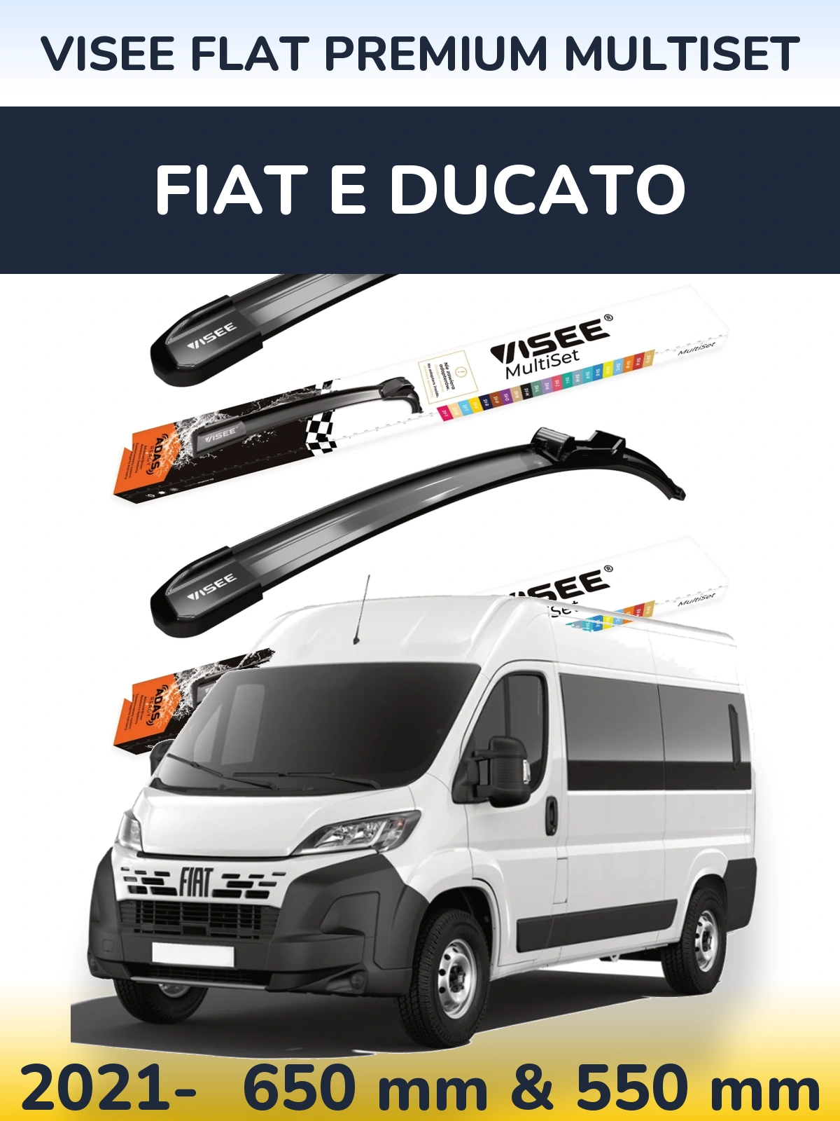 Front wiper blade set VISEE FLAT PREMIUM MultiSet 650 & 550 mm for Fiat E Ducato 2021-2026