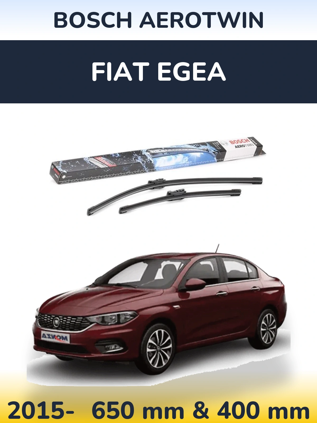 Комплект передних дворников BOSCH AeroTwin 650 & 400 мм для Fiat Egea 2015-2026