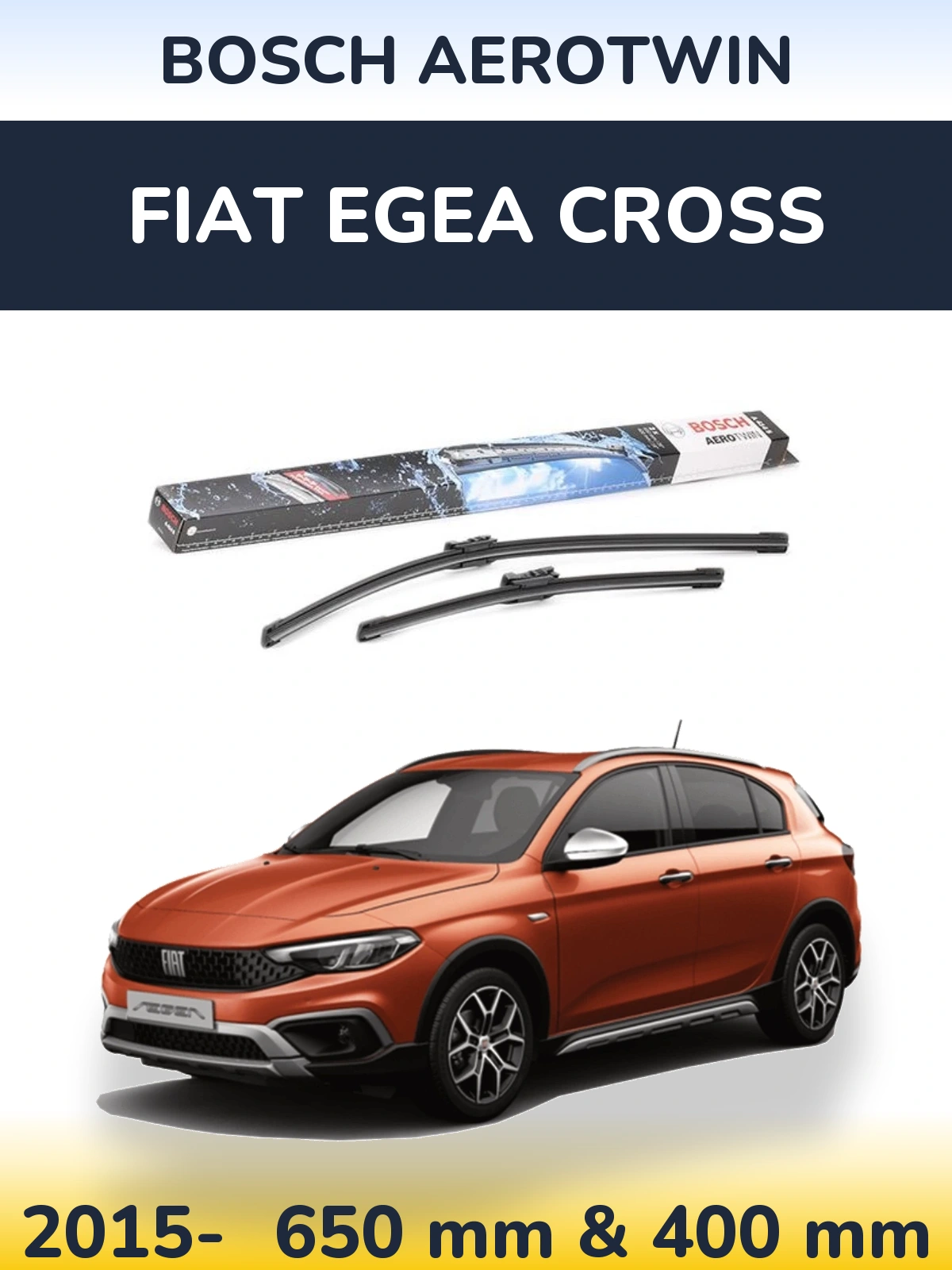 Комплект передних дворников BOSCH AeroTwin 650 & 400 мм для Fiat Egea Cross 2015-2026