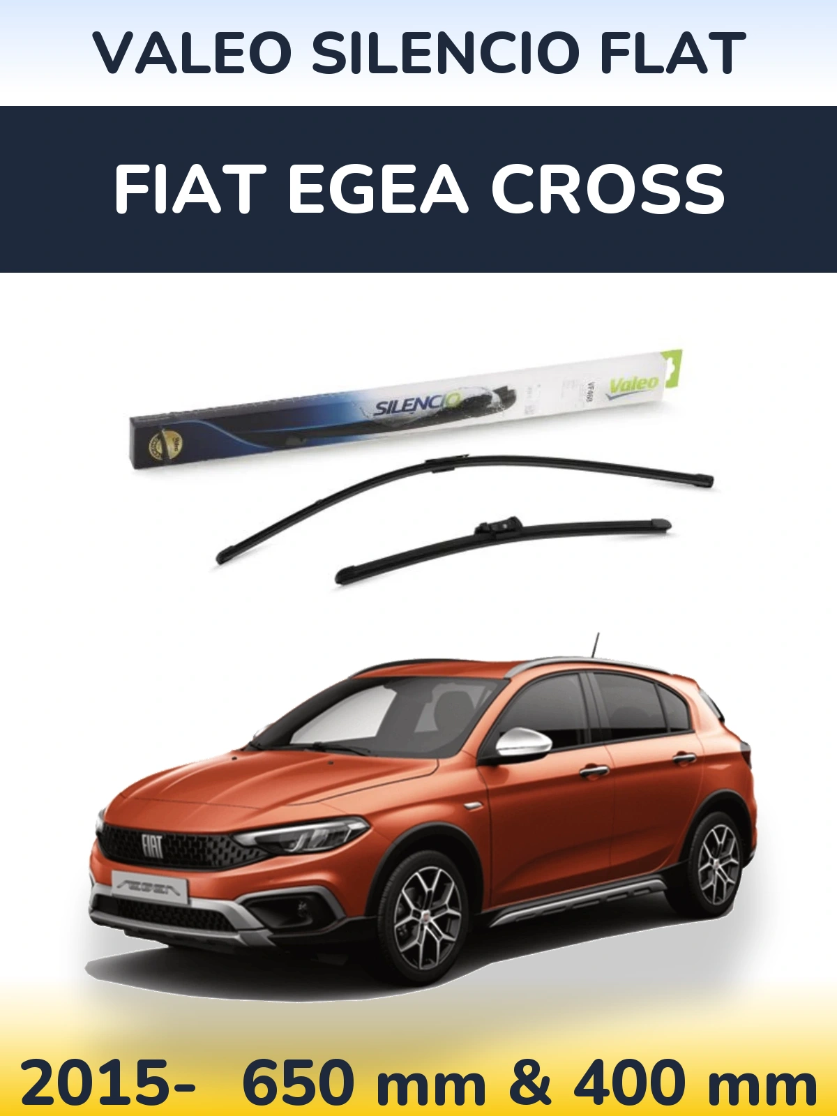 Front wiper blade set Valeo Silencio Flat 650 & 400 мм for Fiat Egea Cross 2015-2026