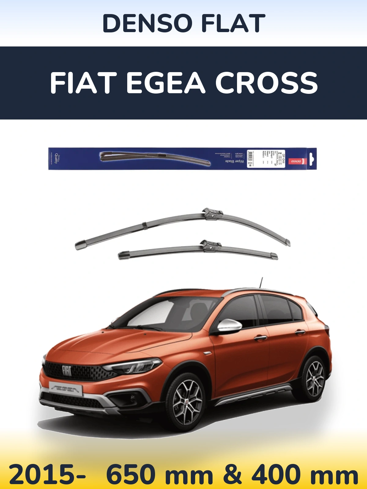 Front wiper blade set Denso Flat 650 & 400 мм for Fiat Egea Cross 2015-2026