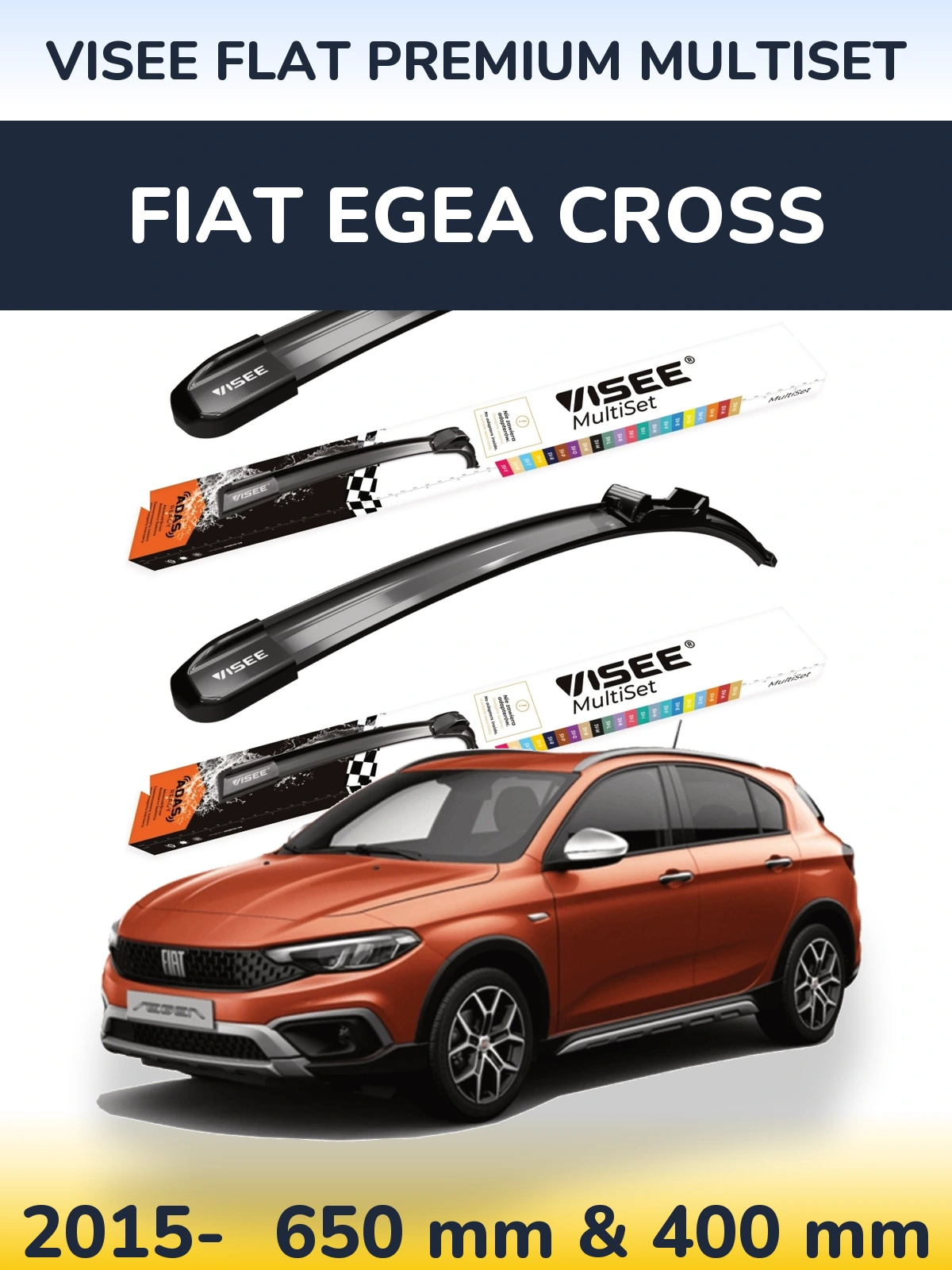 Front wiper blade set VISEE FLAT PREMIUM MultiSet 650 & 400 мм for Fiat Egea Cross 2015-2026