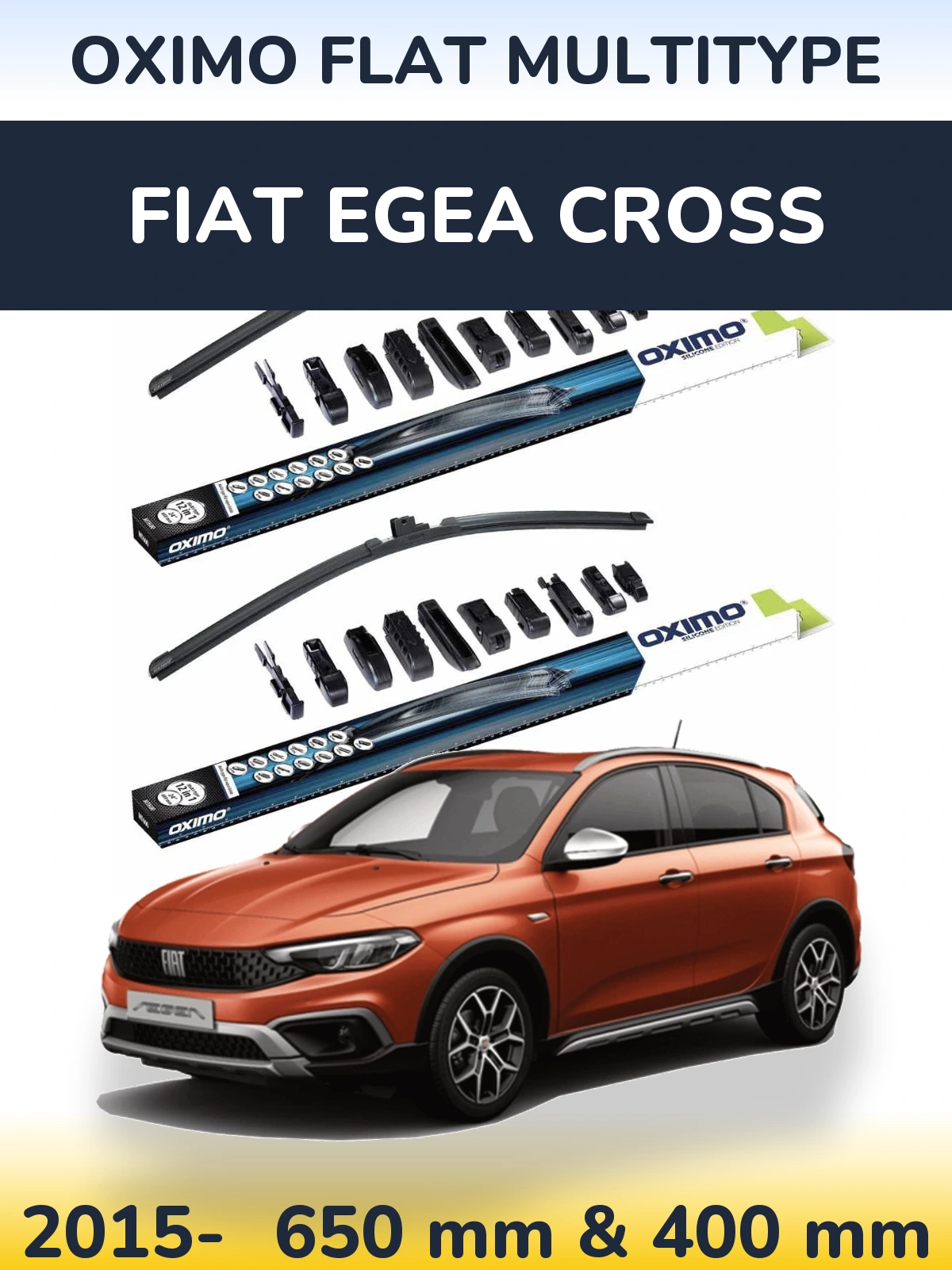 Front wiper blade set Oximo Flat MultiTypee 650 & 400 мм for Fiat Egea Cross 2015-2026