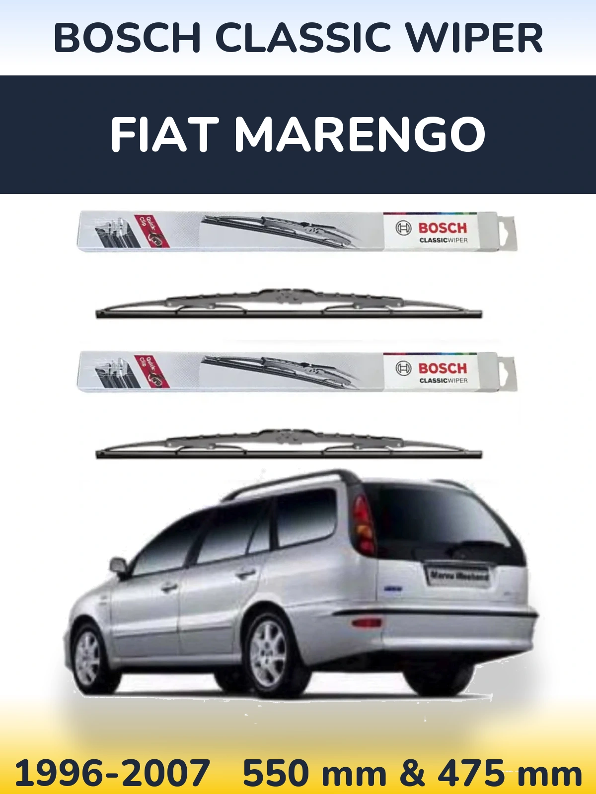 Front wiper blade set BOSCH Classic Wiper 550 & 475 mm for Fiat Marengo 1996-2007