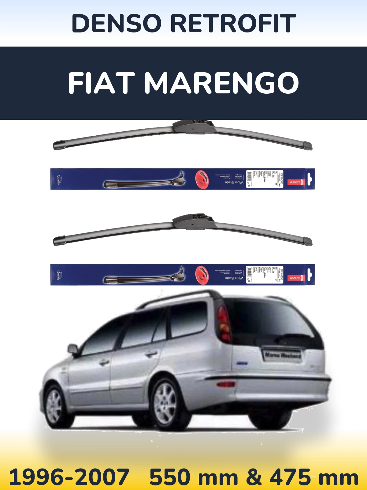 Front wiper blade set Denso Retrofit 550 & 475 mm for Fiat Marengo 1996-2007