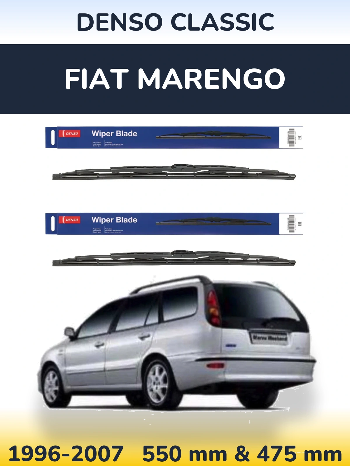 Front wiper blade set Denso Classic 550 & 475 mm for Fiat Marengo 1996-2007