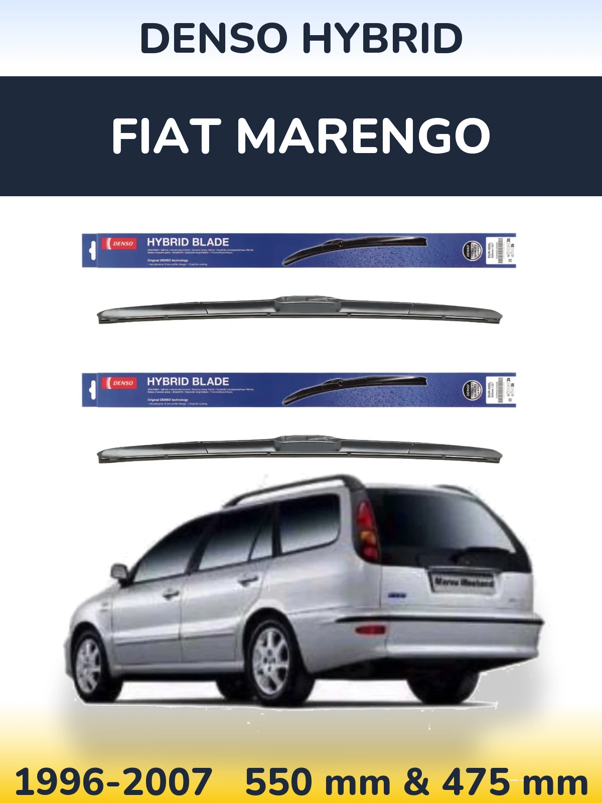 Front wiper blade set Denso Hybrid 550 & 475 мм for Fiat Marengo 1996-2007