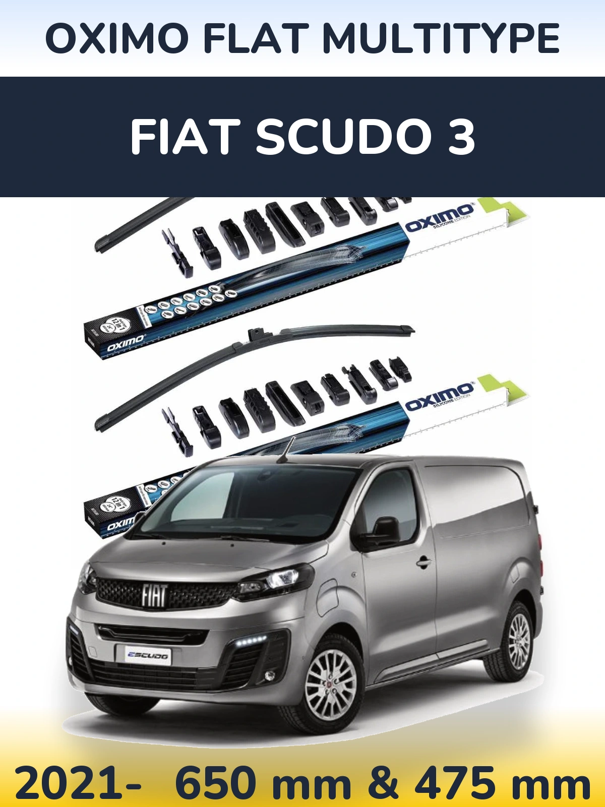 Front wiper blade set Oximo Flat MultiTypee 650 & 475 мм for Fiat Scudo 3 2021-2026