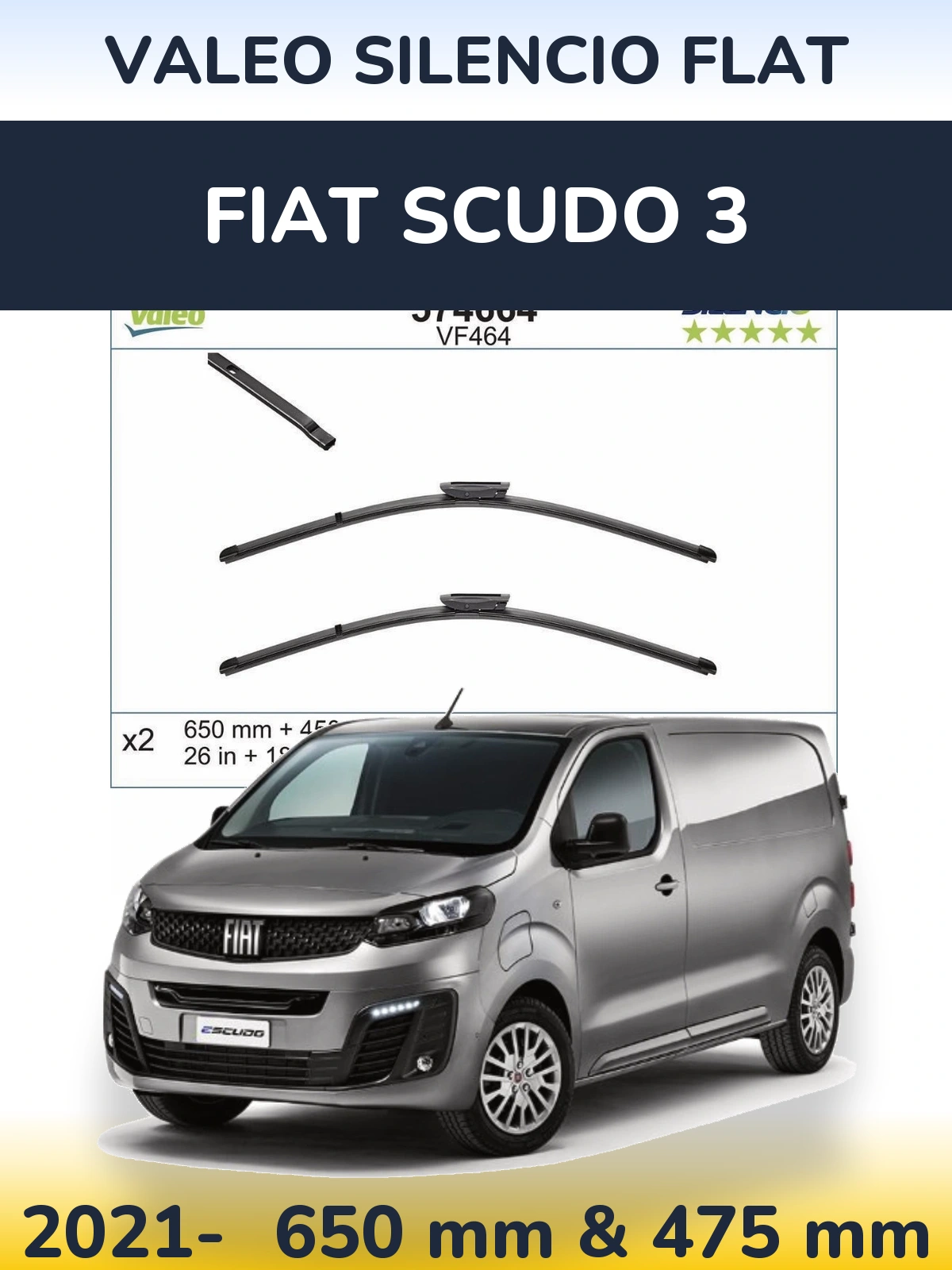 Front wiper blade set Valeo Silencio Flat 650 & 450 mm for Fiat Scudo 3 2021-2026