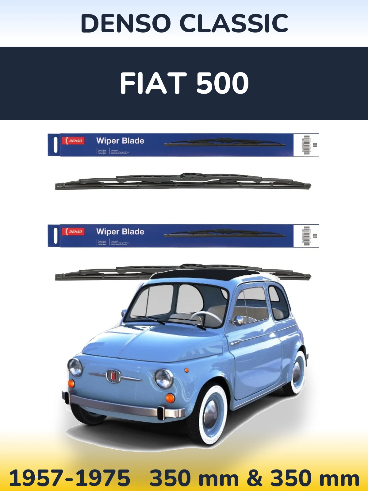 Front wiper blade set Denso Classic 350 & 350 mm for Fiat 500 1957-1975