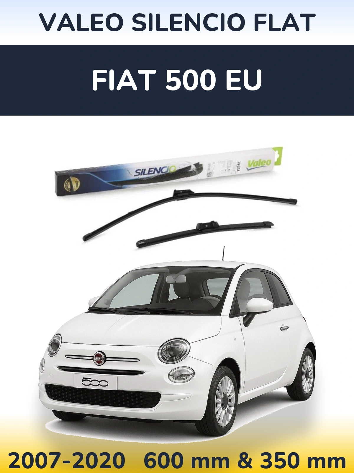 Front wiper blade set Valeo Silencio Flat 600 & 350 mm for Fiat 500 EU 2007-2020