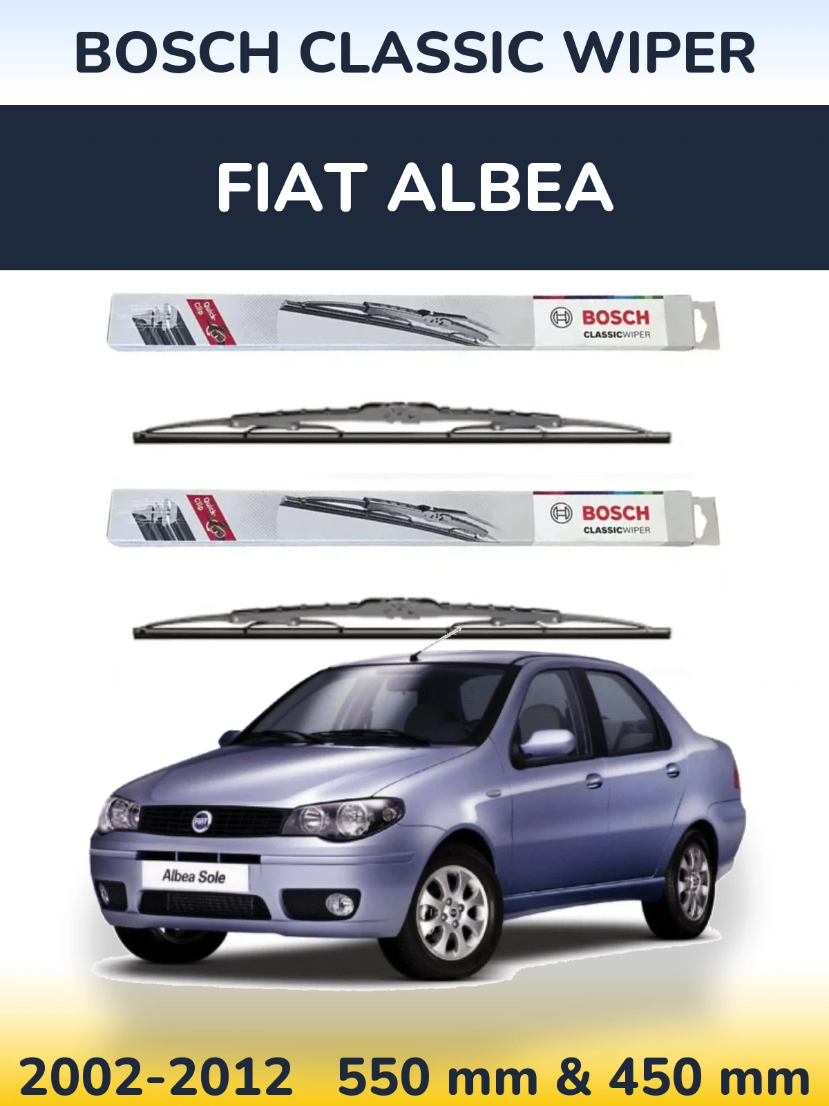 Front wiper blade set BOSCH Classic Wiper 550 & 450 мм for Fiat Albea 2002-2012