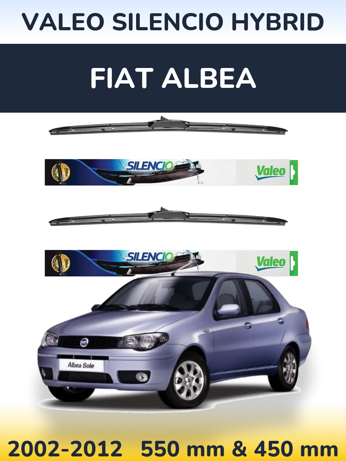 Комплект передних дворников Valeo Silencio Hybrid 550 & 450 мм для Fiat Albea 2002-2012