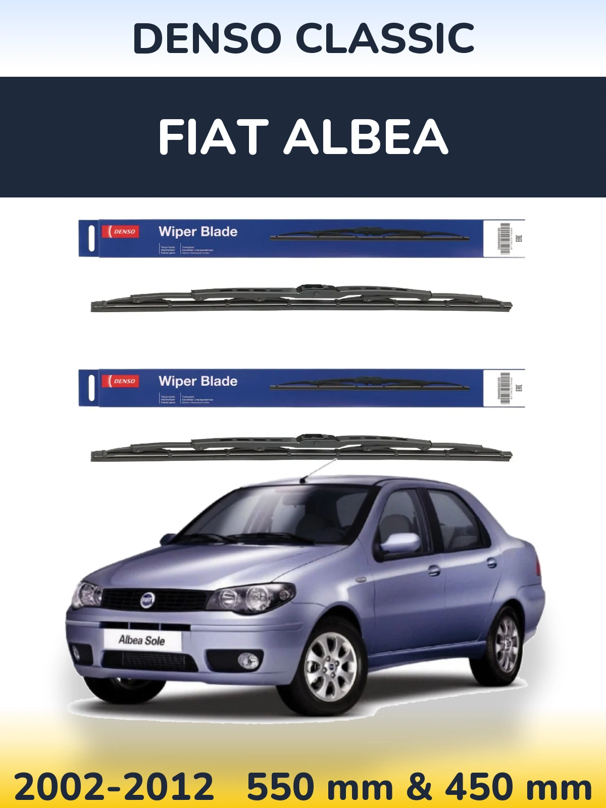 Front wiper blade set Denso Classic 550 & 450 mm for Fiat Albea 2002-2012