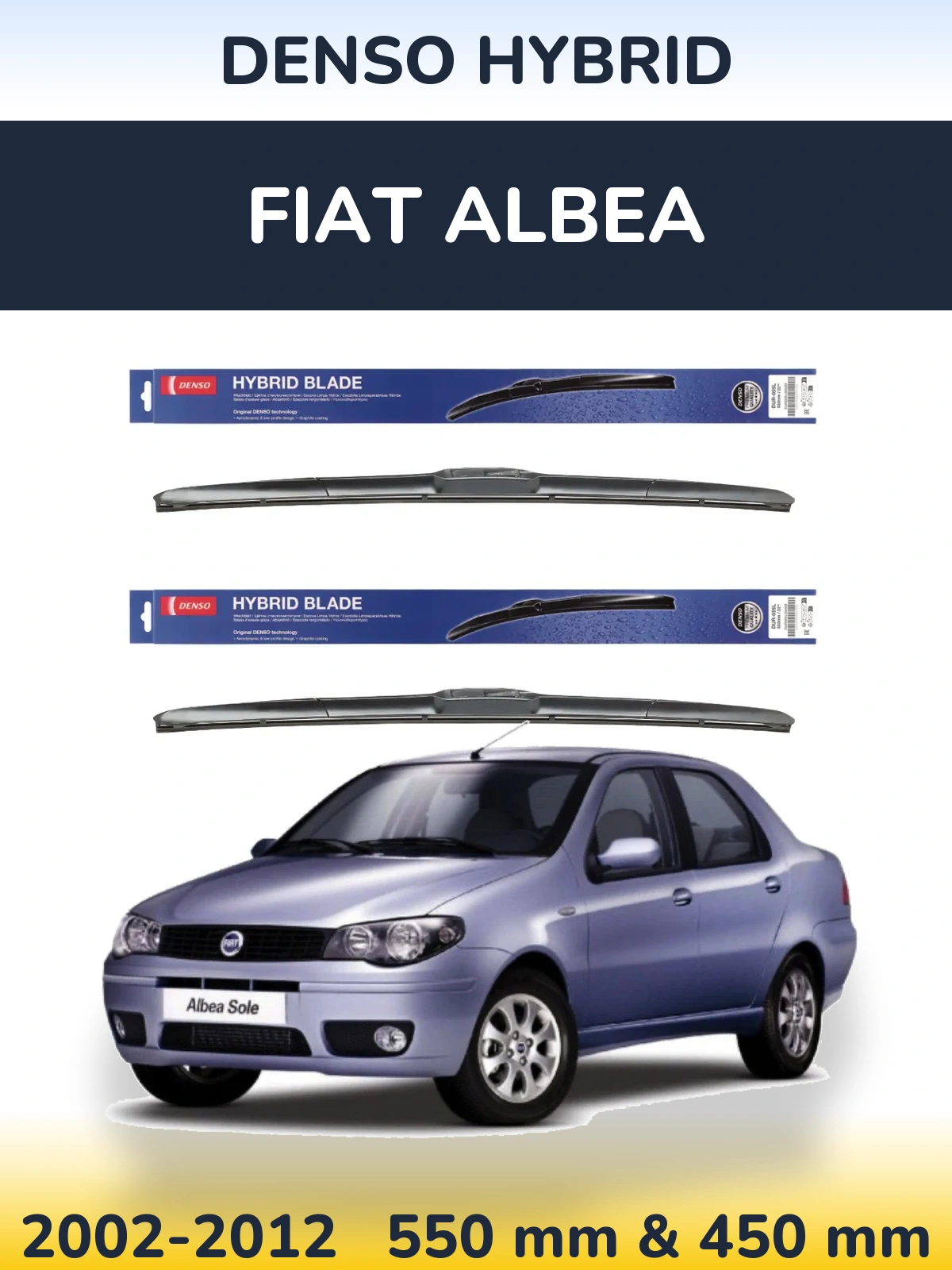 Front wiper blade set Denso Hybrid 550 & 450 mm for Fiat Albea 2002-2012