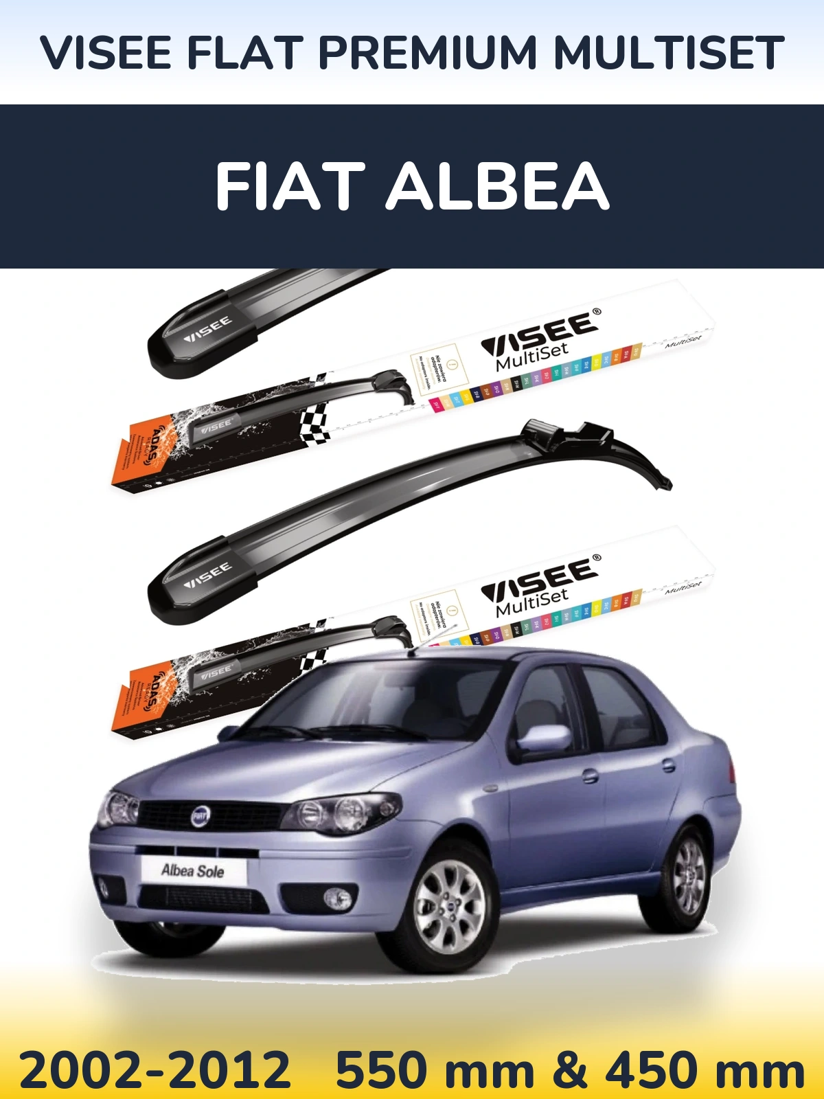 Комплект передніх щіток VISEE FLAT PREMIUM MultiSet 550 & 450 мм для Fiat Albea 2002-2012