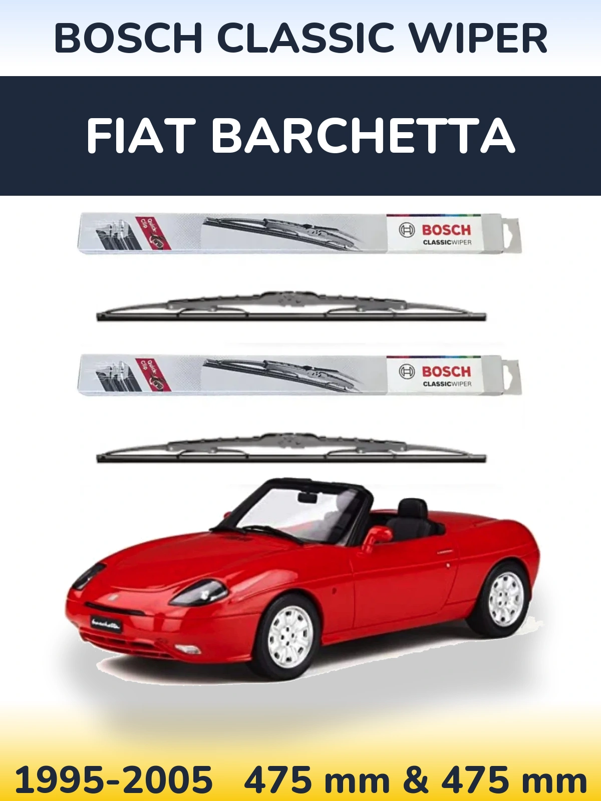 Комплект передних дворников BOSCH Classic Wiper 475 & 475 мм для Fiat Barchetta 1995-2005