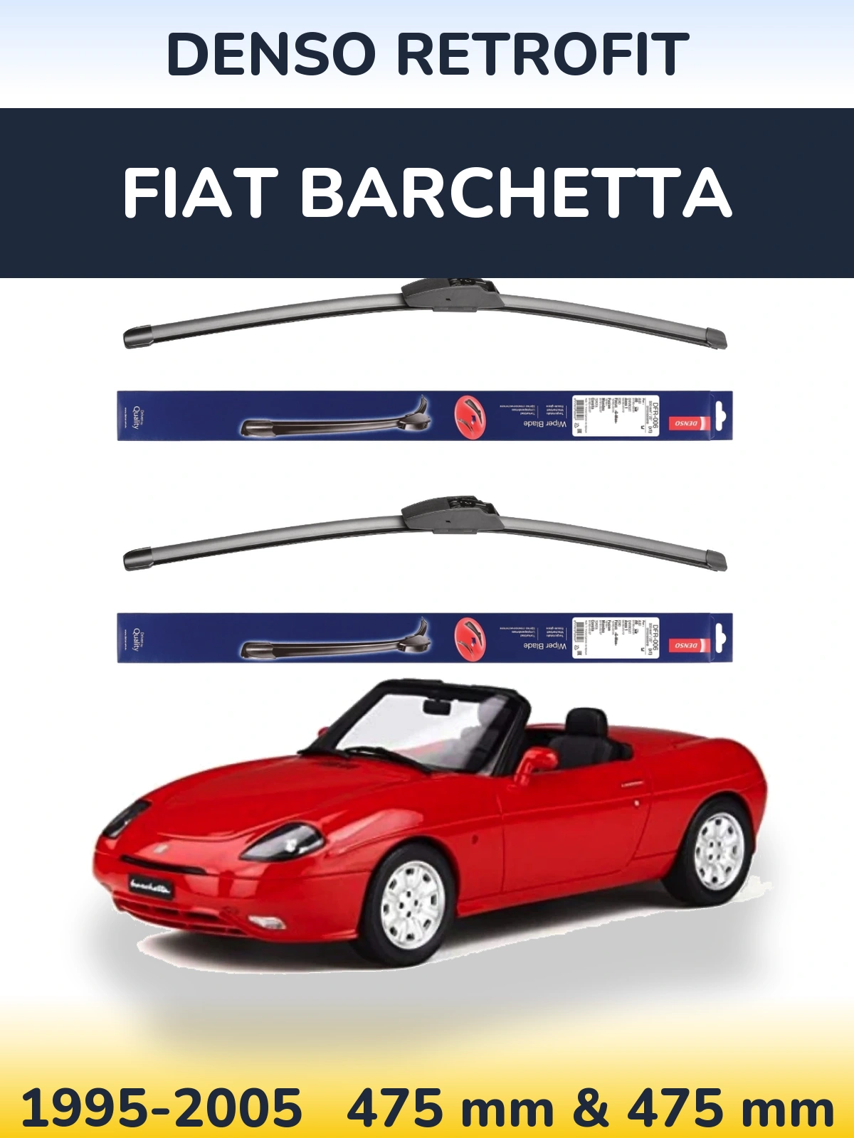 Front wiper blade set Denso Retrofit 475 & 475 мм for Fiat Barchetta 1995-2005