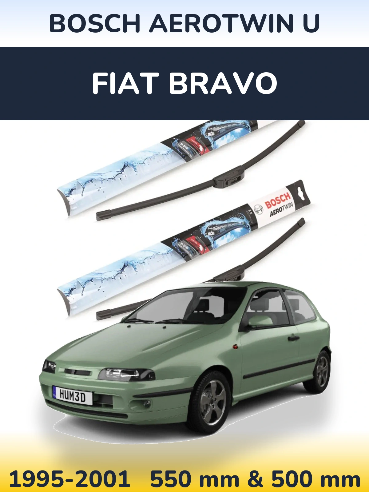 Front wiper blade set BOSCH AeroTwin U 550 & 500 мм for Fiat Bravo 1995-2001
