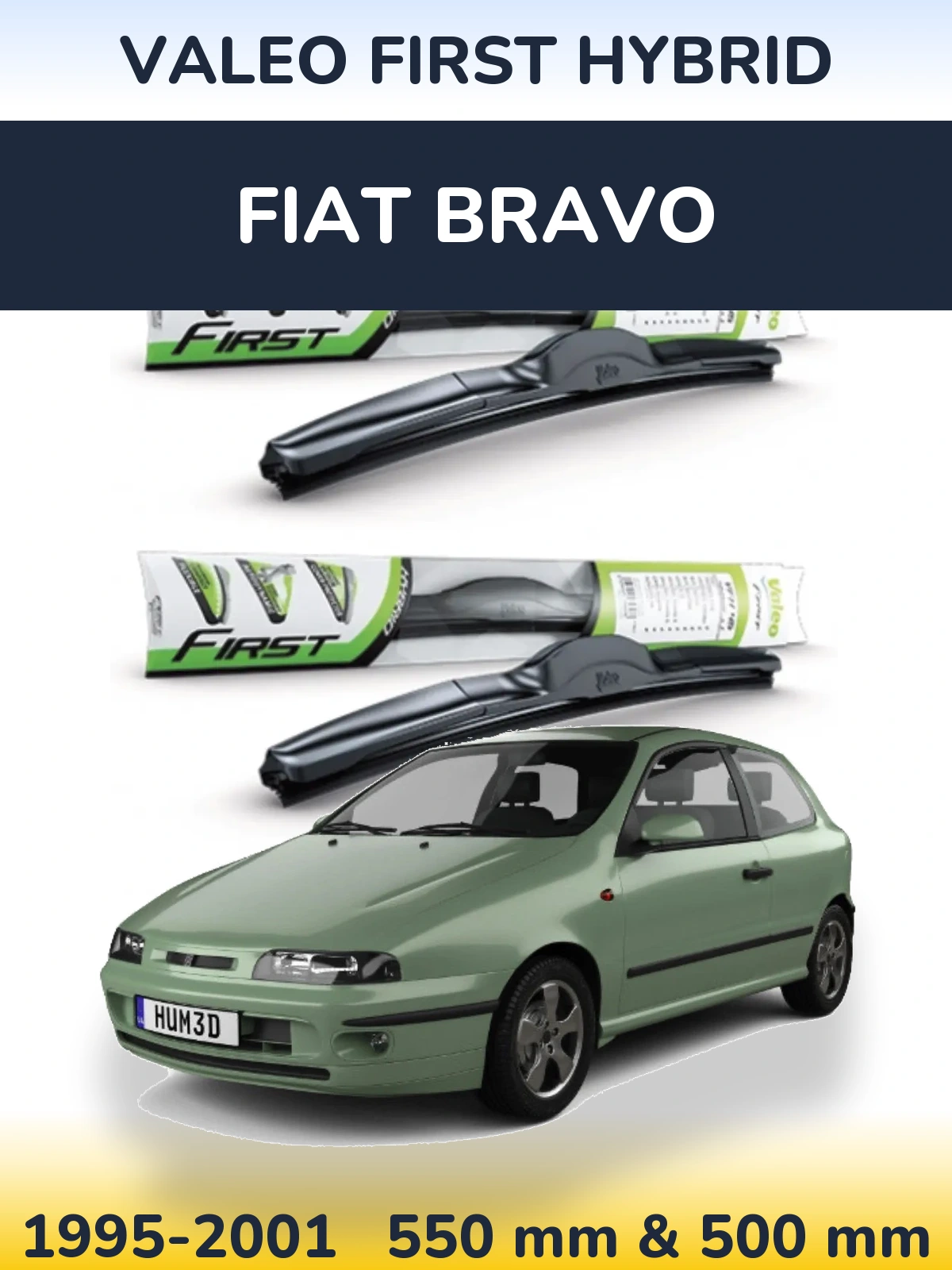 Front wiper blade set Valeo First Hybrid 550 & 500 mm for Fiat Bravo 1995-2001