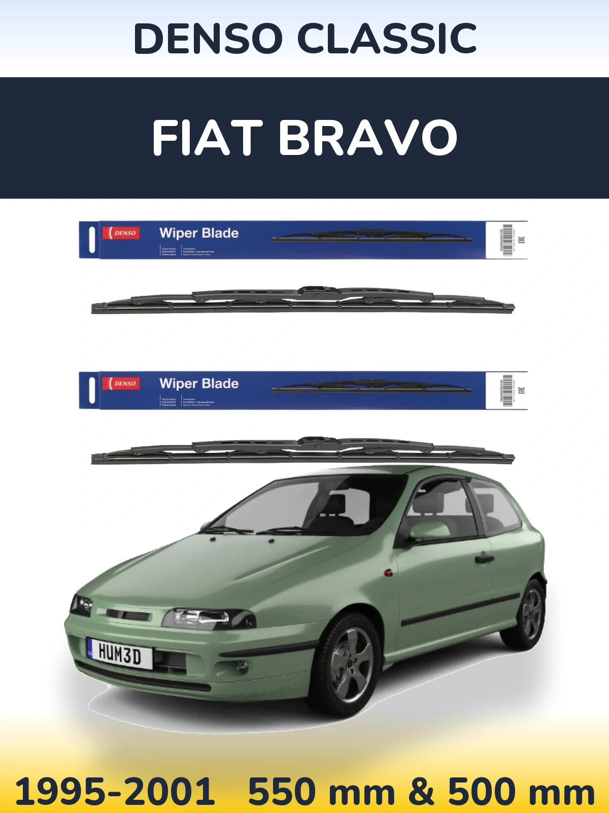 Front wiper blade set Denso Classic 550 & 500 мм for Fiat Bravo 1995-2001