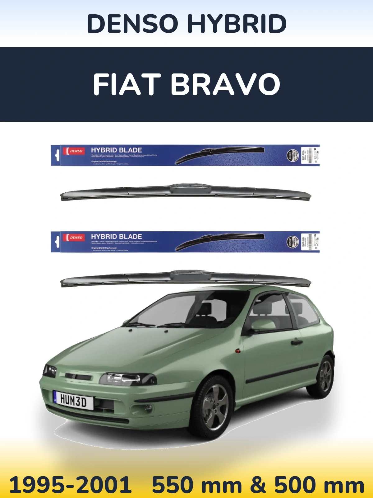 Front wiper blade set Denso Hybrid 550 & 500 мм for Fiat Bravo 1995-2001