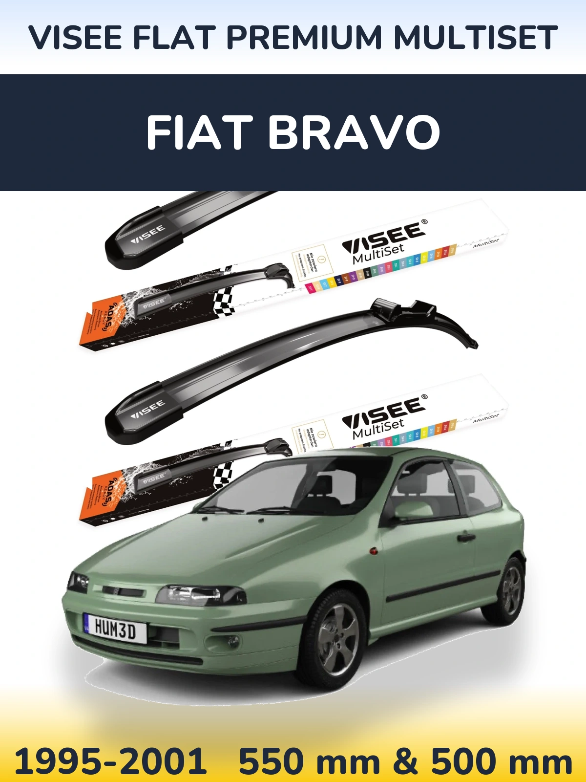 Front wiper blade set VISEE FLAT PREMIUM MultiSet 550 & 500 mm for Fiat Bravo 1995-2001