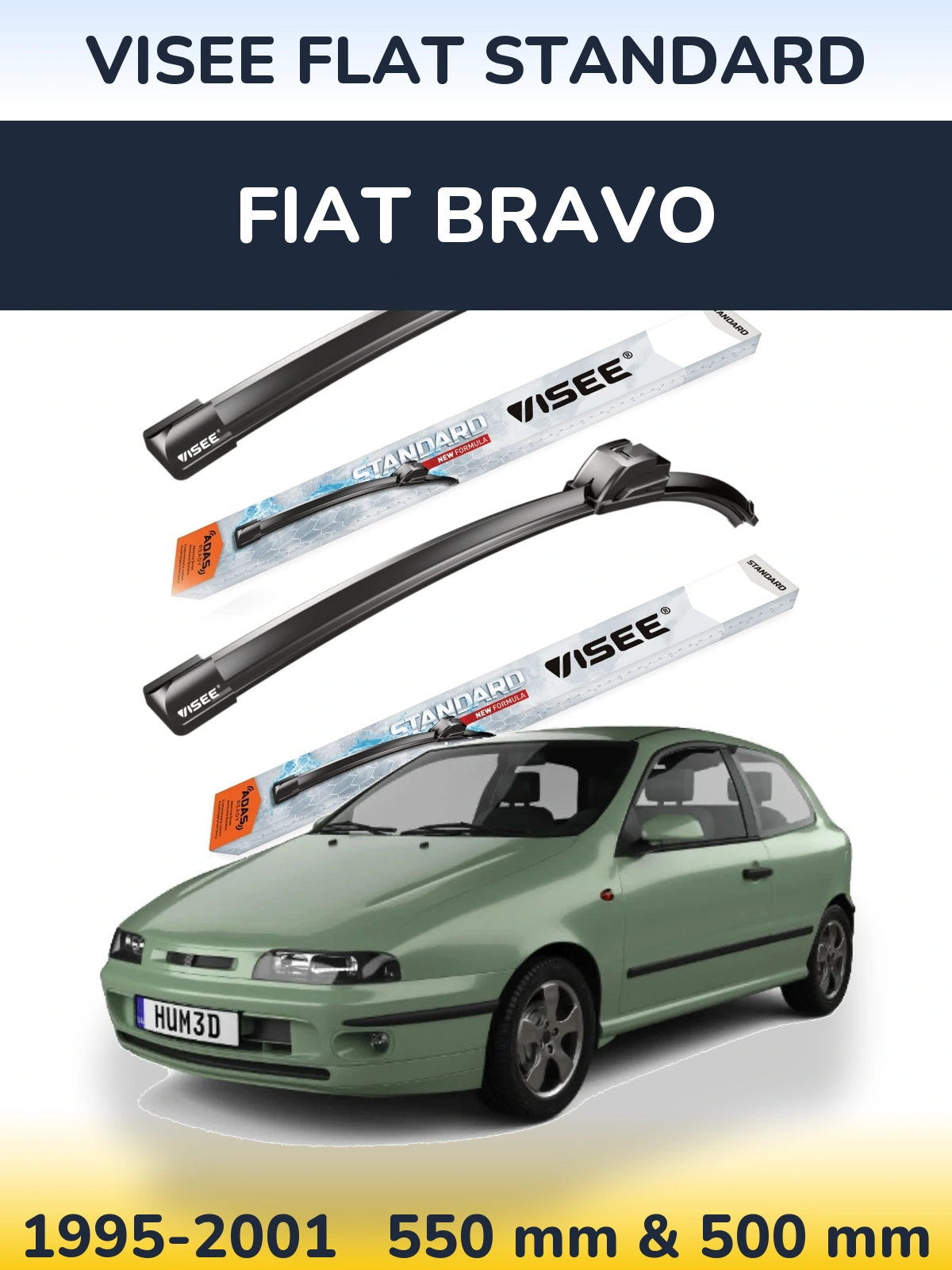 Front wiper blade set VISEE FLAT STANDARD 550 & 500 мм for Fiat Bravo 1995-2001