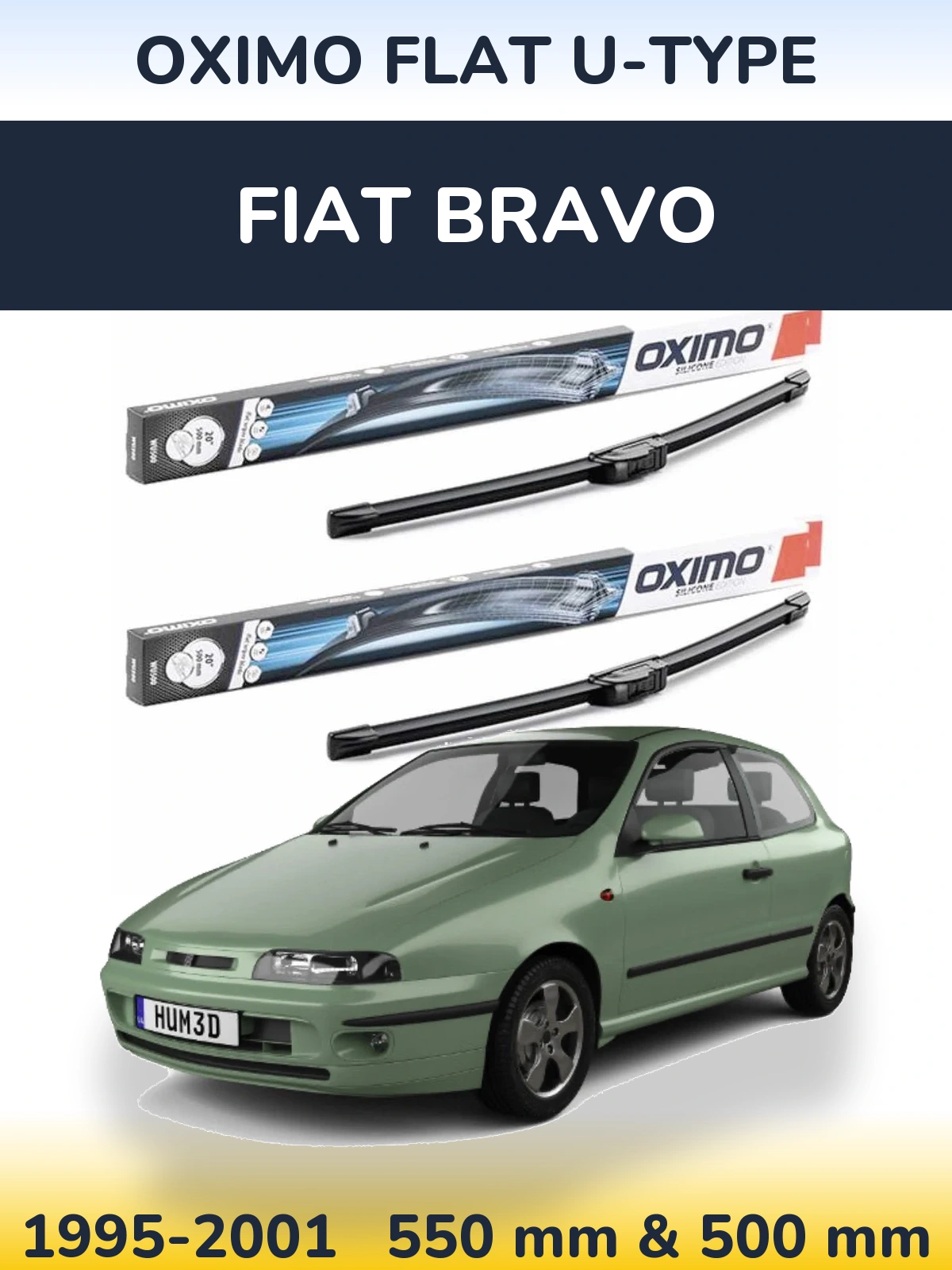 Front wiper blade set Oximo Flat U-type 550 & 500 мм for Fiat Bravo 1995-2001