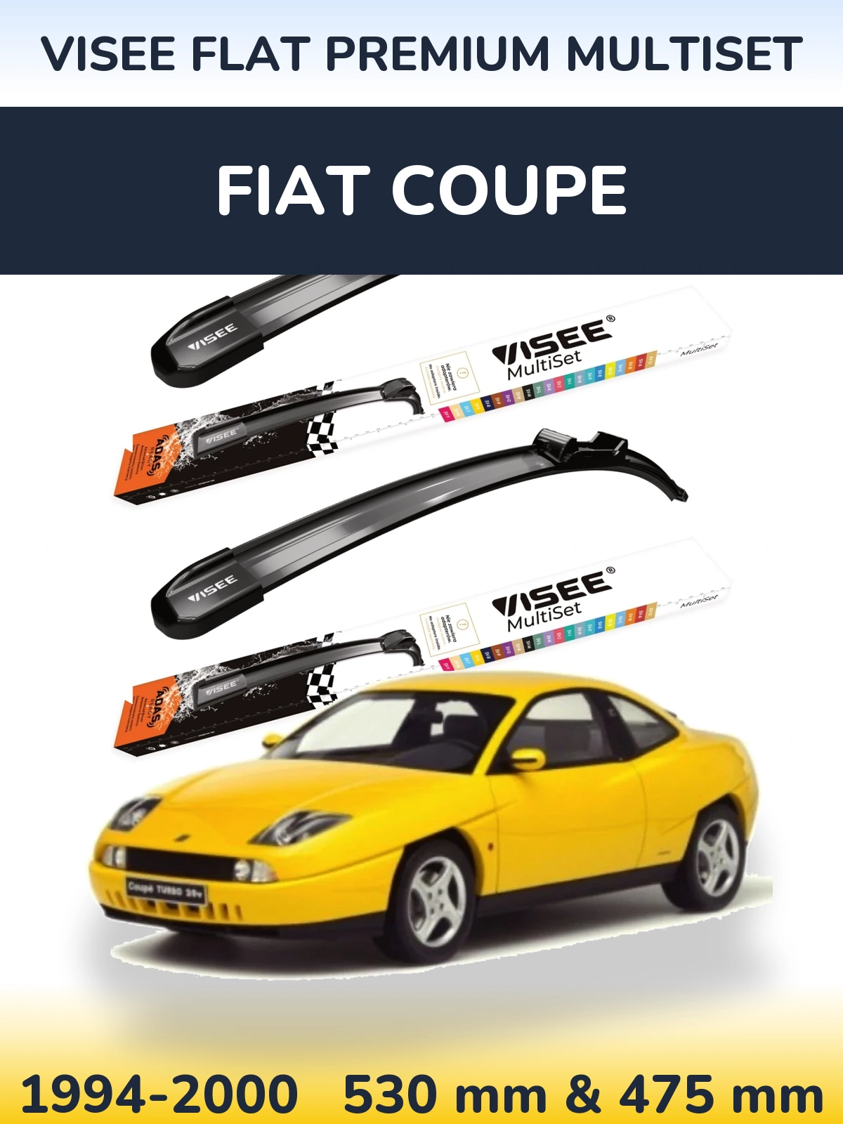 Front wiper blade set VISEE FLAT PREMIUM MultiSet 530 & 475 мм for Fiat Coupe 1994-2000