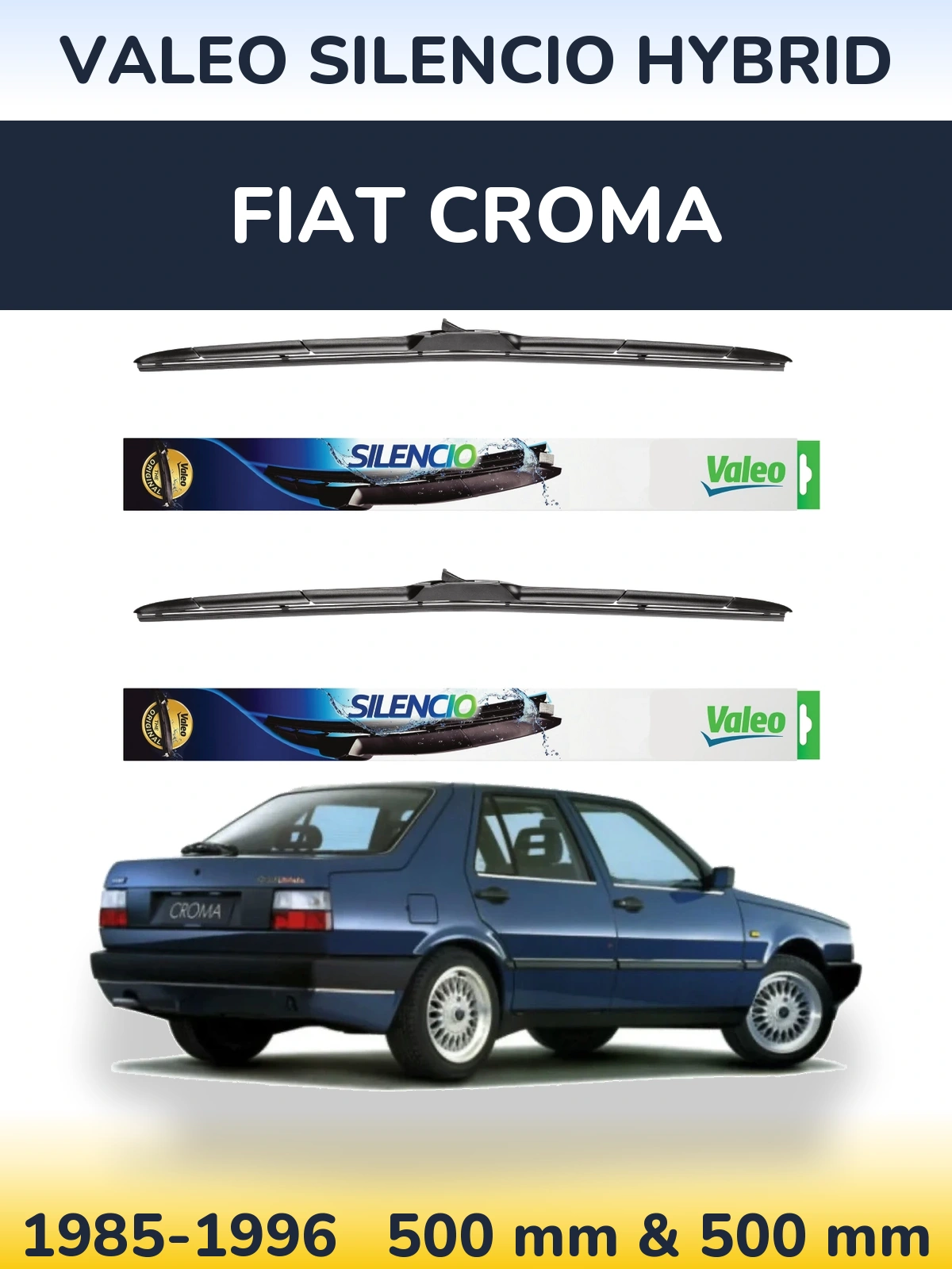 Front wiper blade set Valeo Silencio Hybrid 500 & 500 мм for Fiat Croma 1985-1996