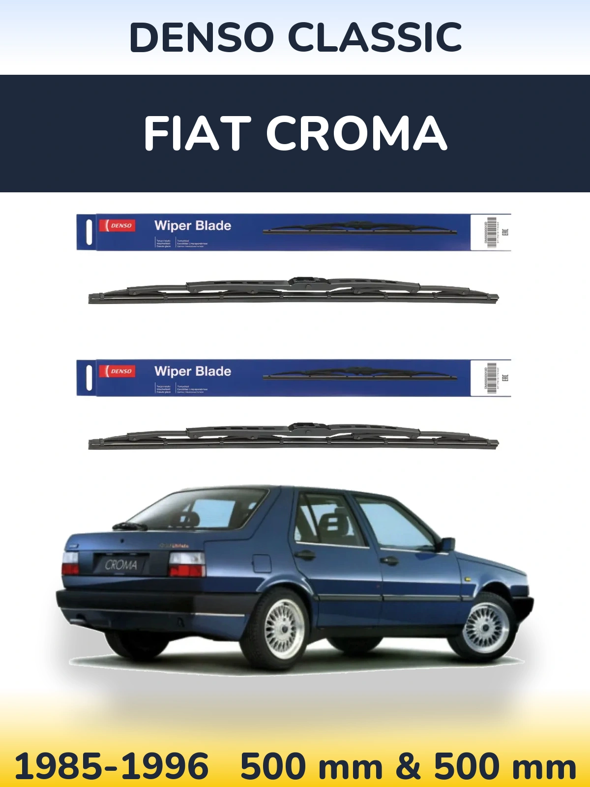 Front wiper blade set Denso Classic 500 & 500 mm for Fiat Croma 1985-1996