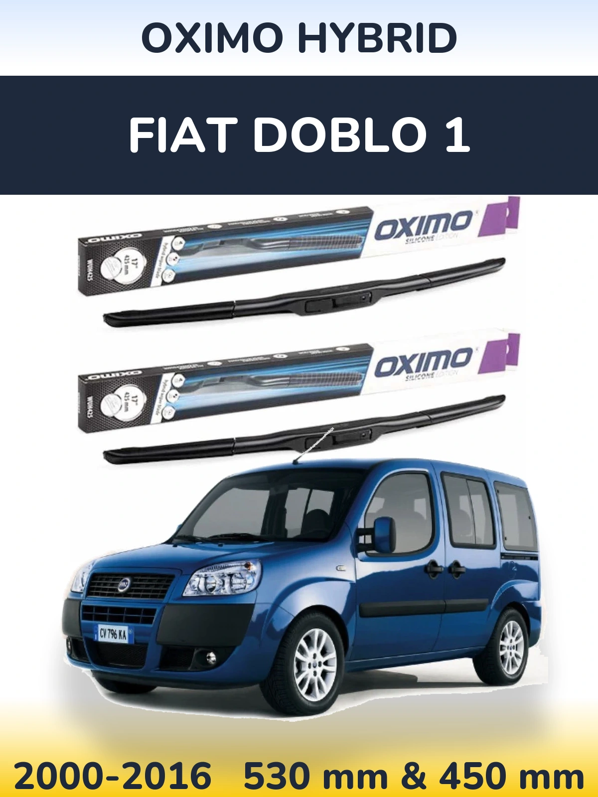 Front wiper blade set Oximo Hybrid 530 & 450 мм for Fiat Doblo 1 2000-2016