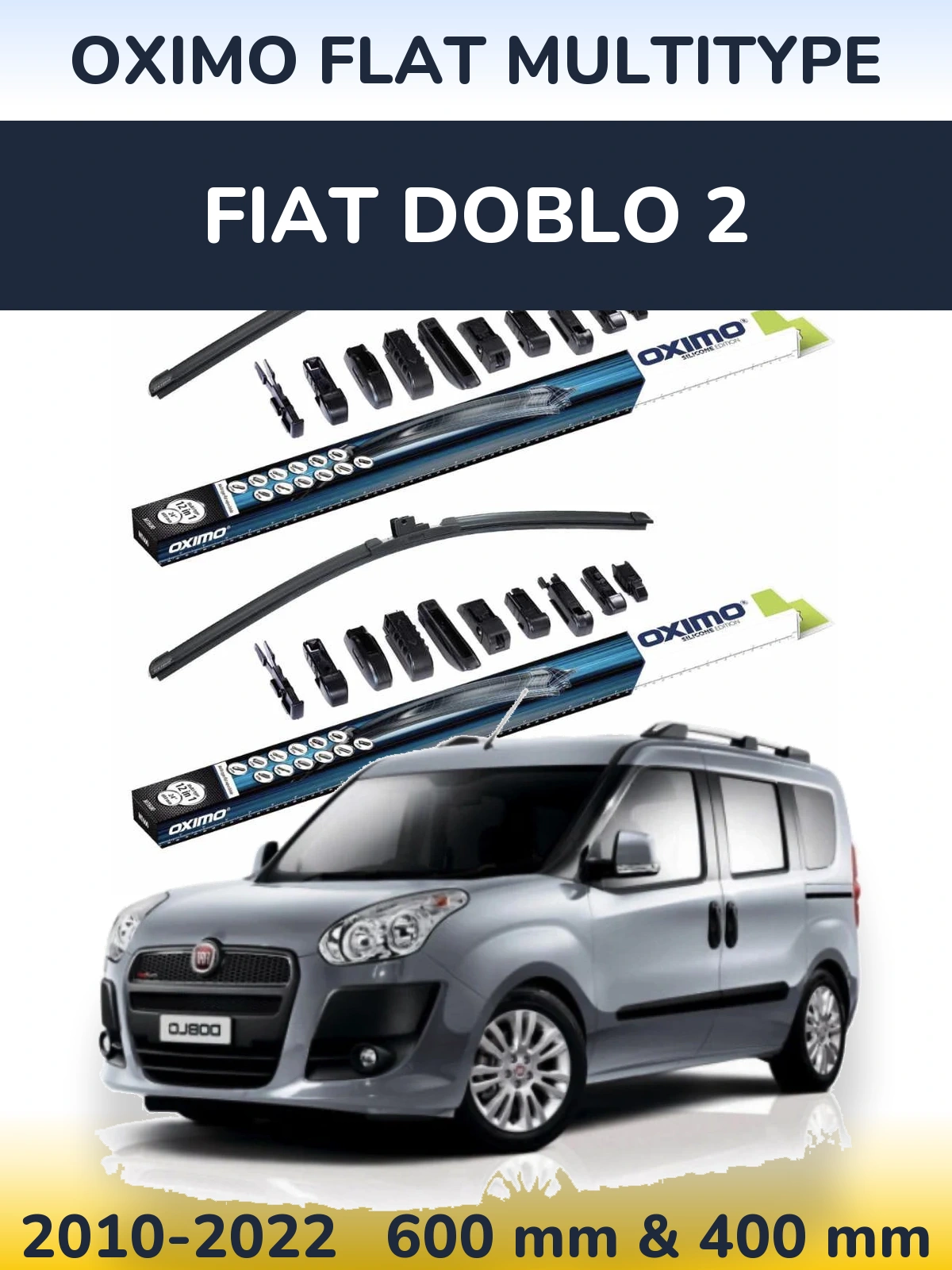 Front wiper blade set Oximo Flat MultiTypee 600 & 400 мм for Fiat Doblo 2 2010-2022