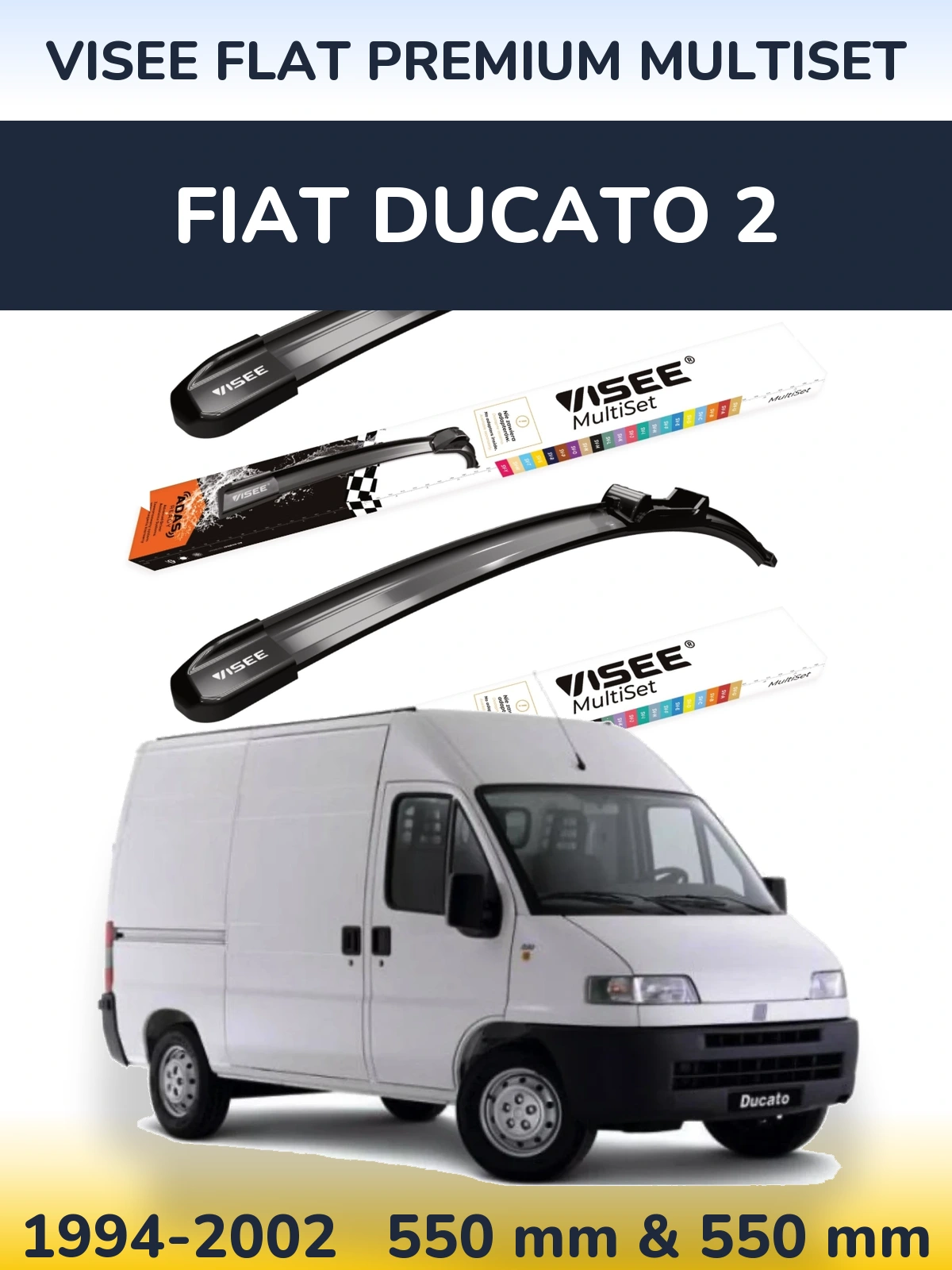 Комплект передних дворников VISEE FLAT PREMIUM MultiSet 550 & 550 мм для Fiat Ducato 2 1994-2002
