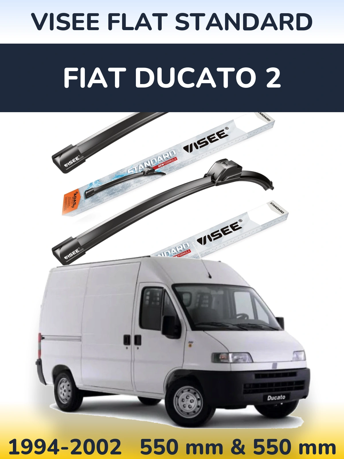 Front wiper blade set VISEE FLAT STANDARD 550 & 550 mm for Fiat Ducato 2 1994-2002