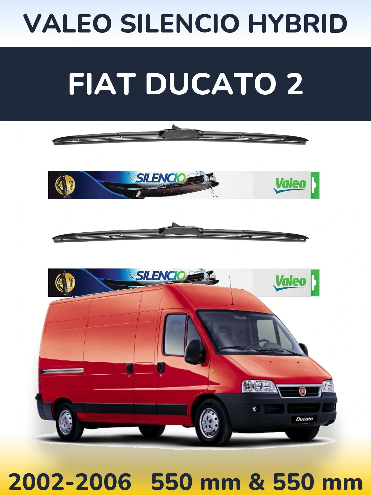 Front wiper blade set Valeo Silencio Hybrid 550 & 550 мм for Fiat Ducato 2 2002-2006